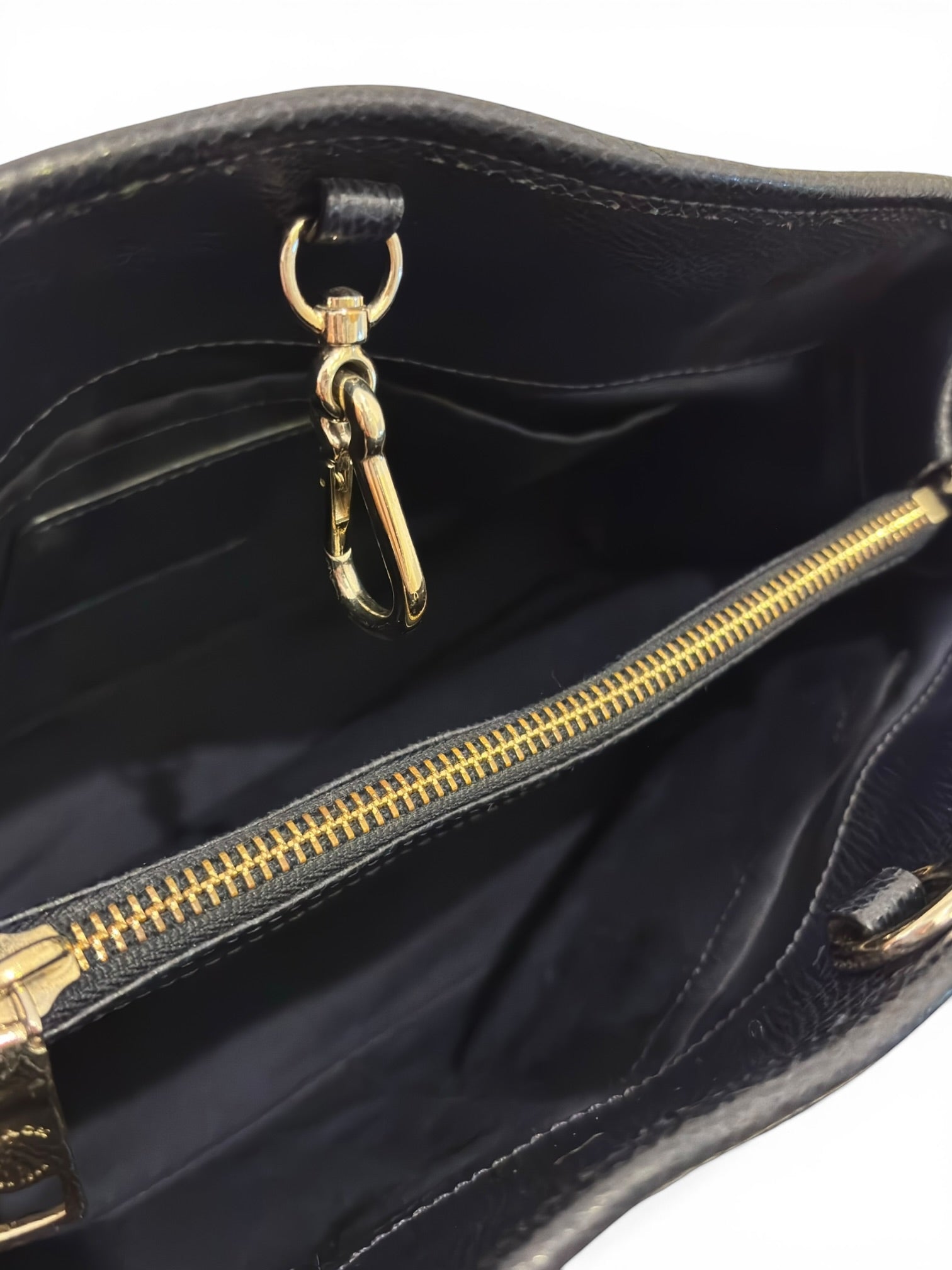 Coach Midnight Navy Blue Margo Saffiano Leather Gold Studded Tote Handbag