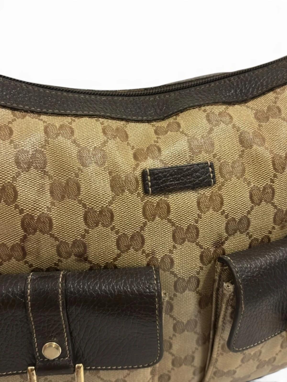 Gucci GG Abbey Crystal Brown & Beige Coated Canvas & Leather Vintage Shoulder Bag