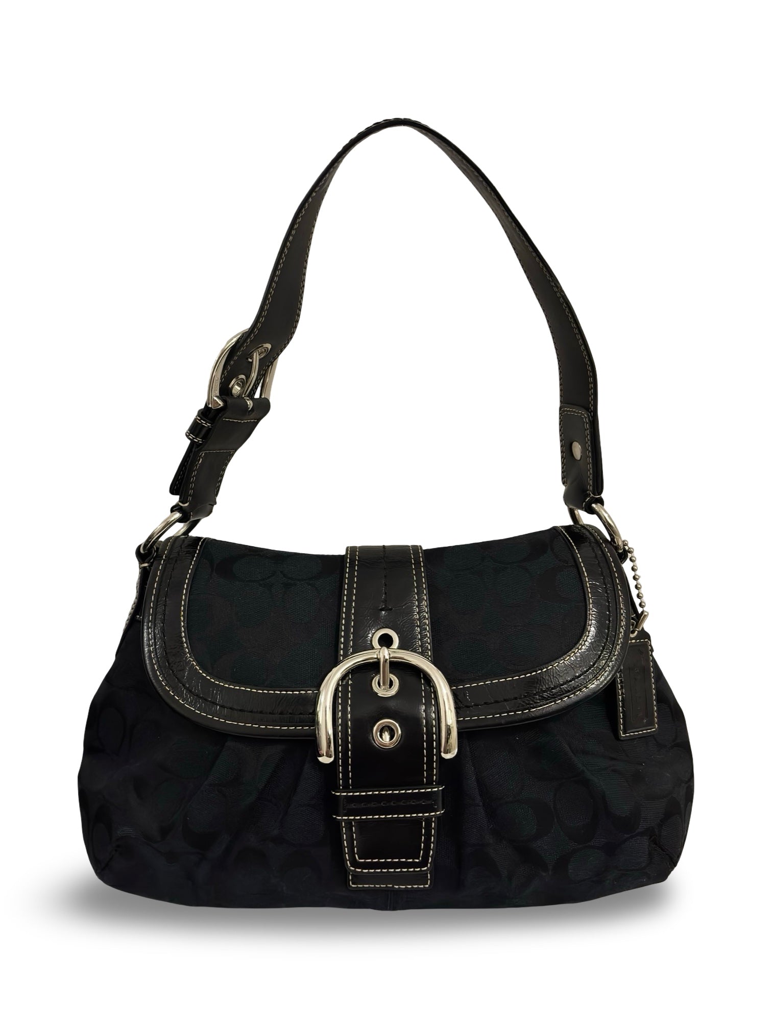 Coach Black ‘Soho’ Signature Canvas & Patent Leather Vintage Buckle Shoulder Bag