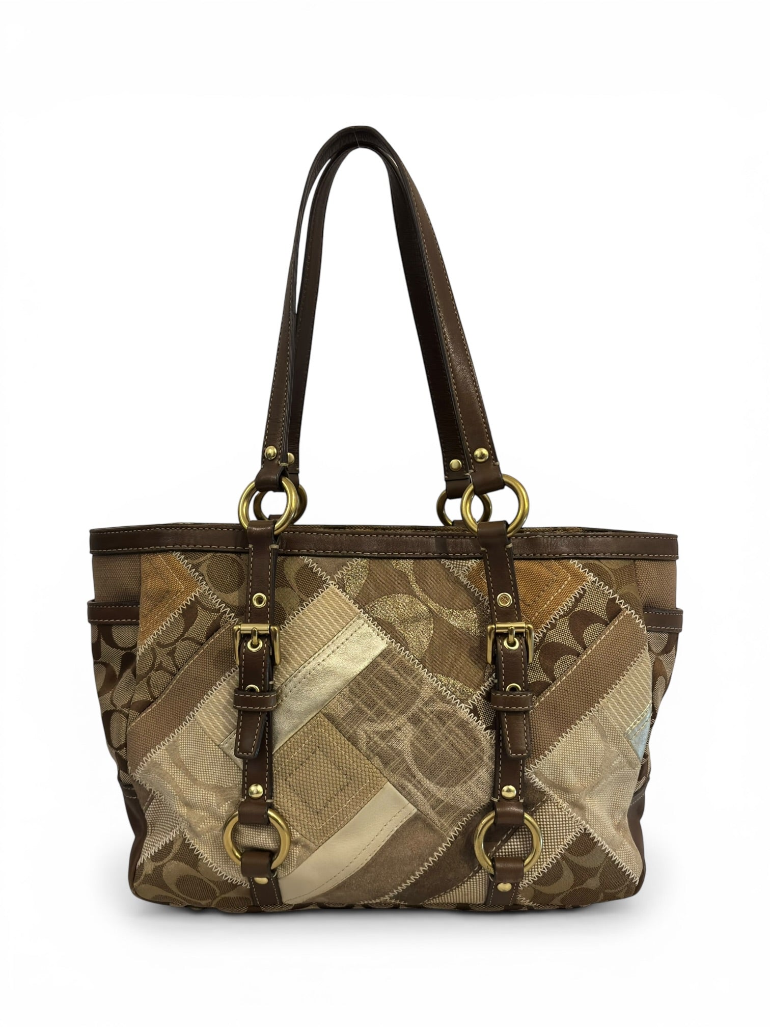 Coach Brown Vintage Patchwork Suede Leather Canvas 2000's Tote Shoulder Bag