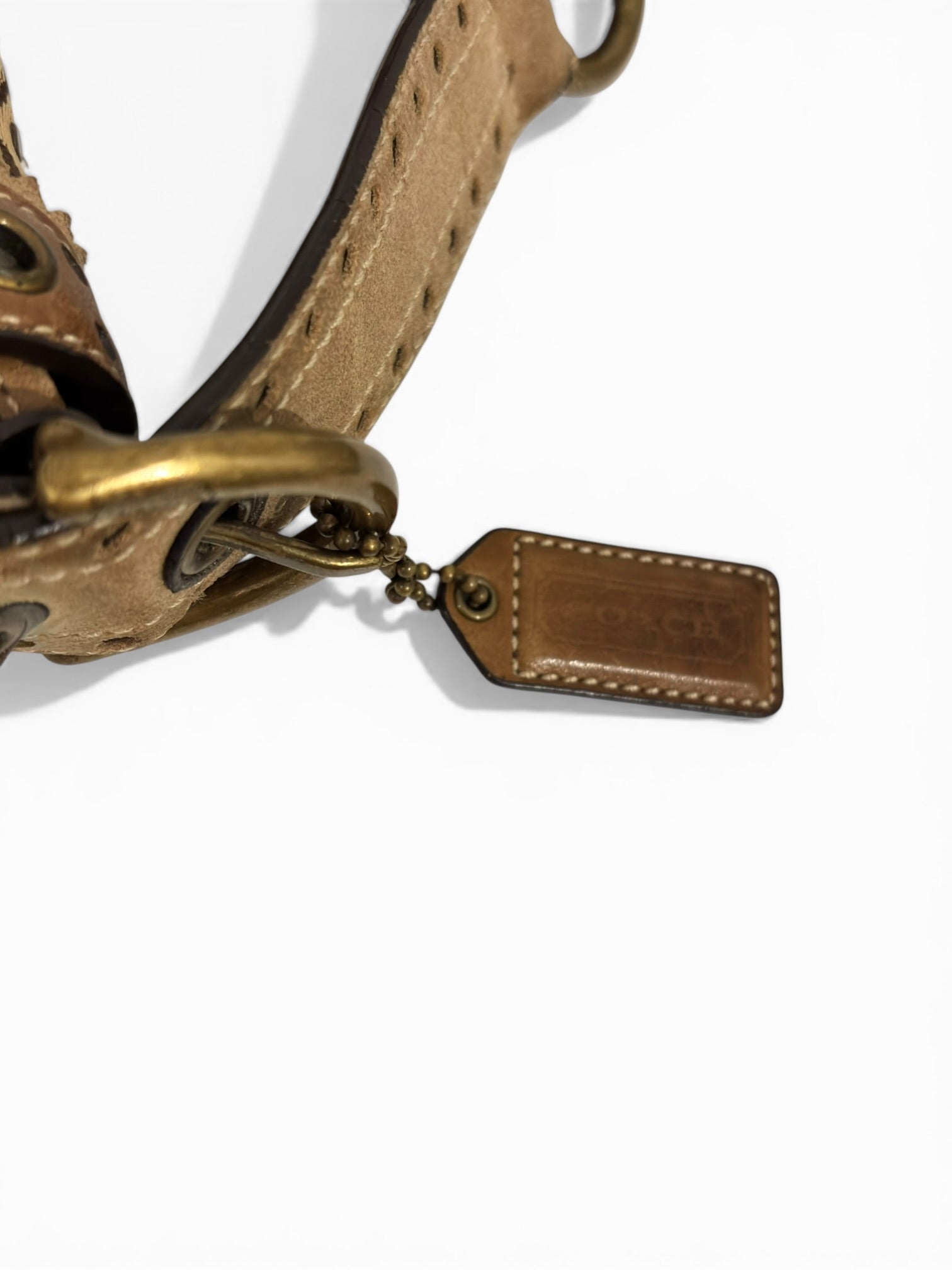 Coach Rare Soho Brown Beige Signature Studded Suede & Leather Rivet Hobo Shoulder Bag