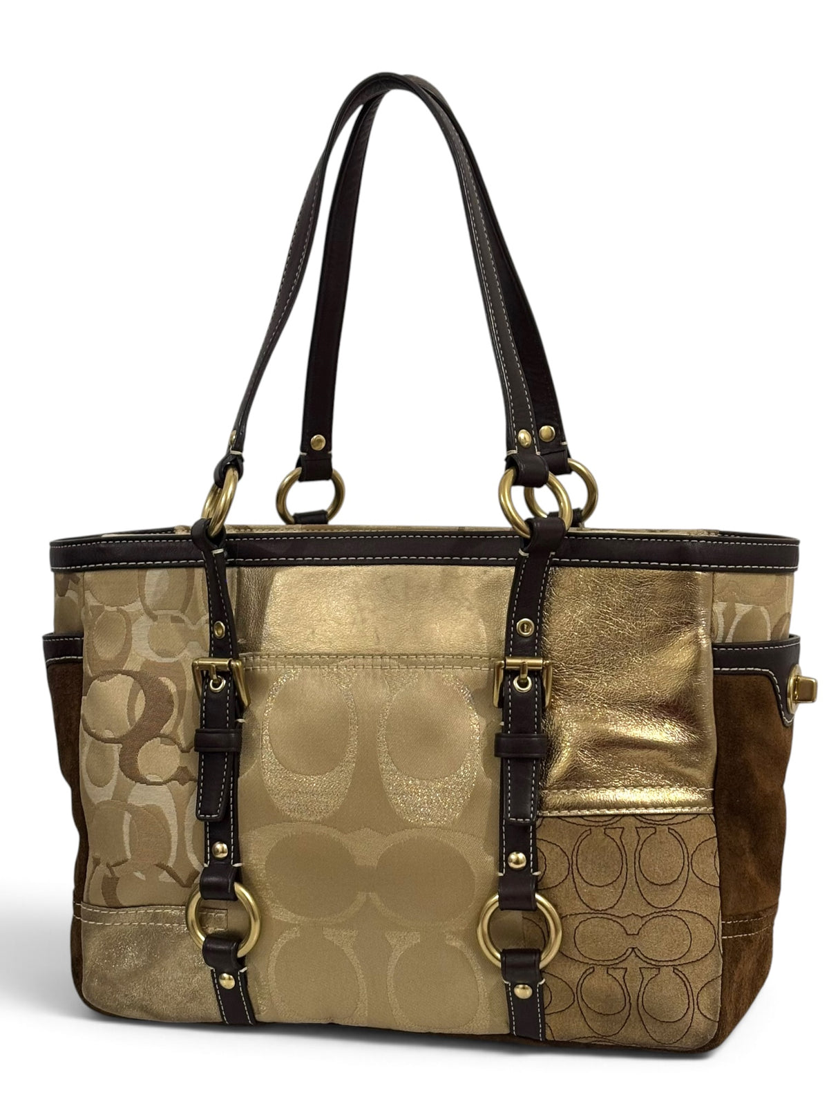 Vintage Coach Patchwork Bag 10388 Gold And Brown Tote