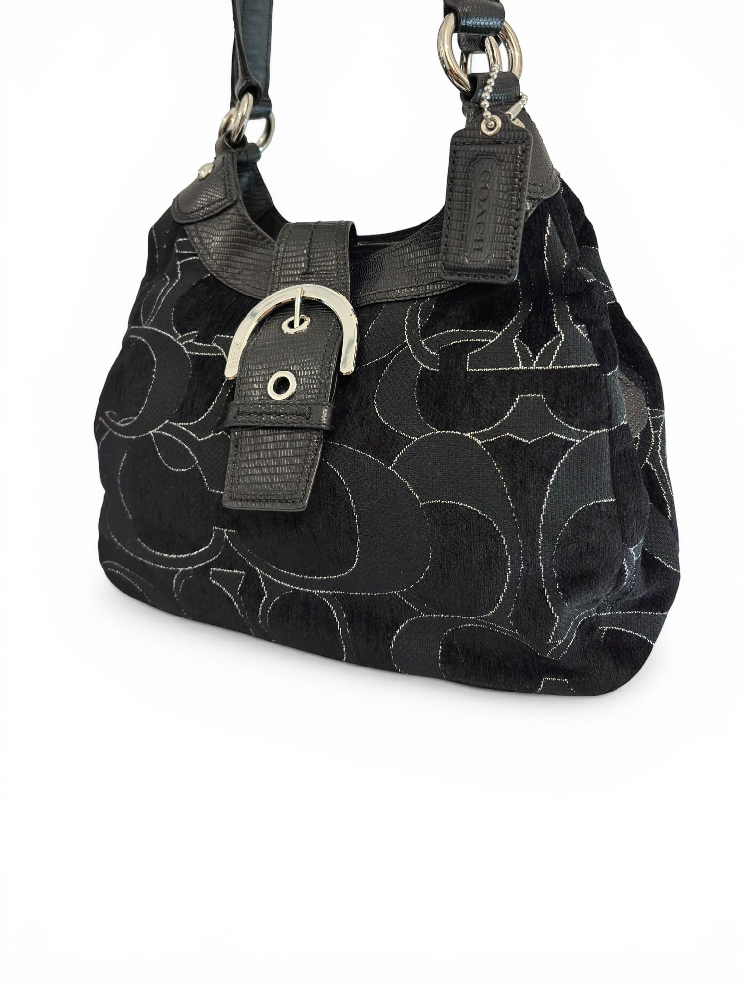 Coach Signature Soho Lynn Black Canvas & Leather Vintage 2000's Hobo Shoulder Bag