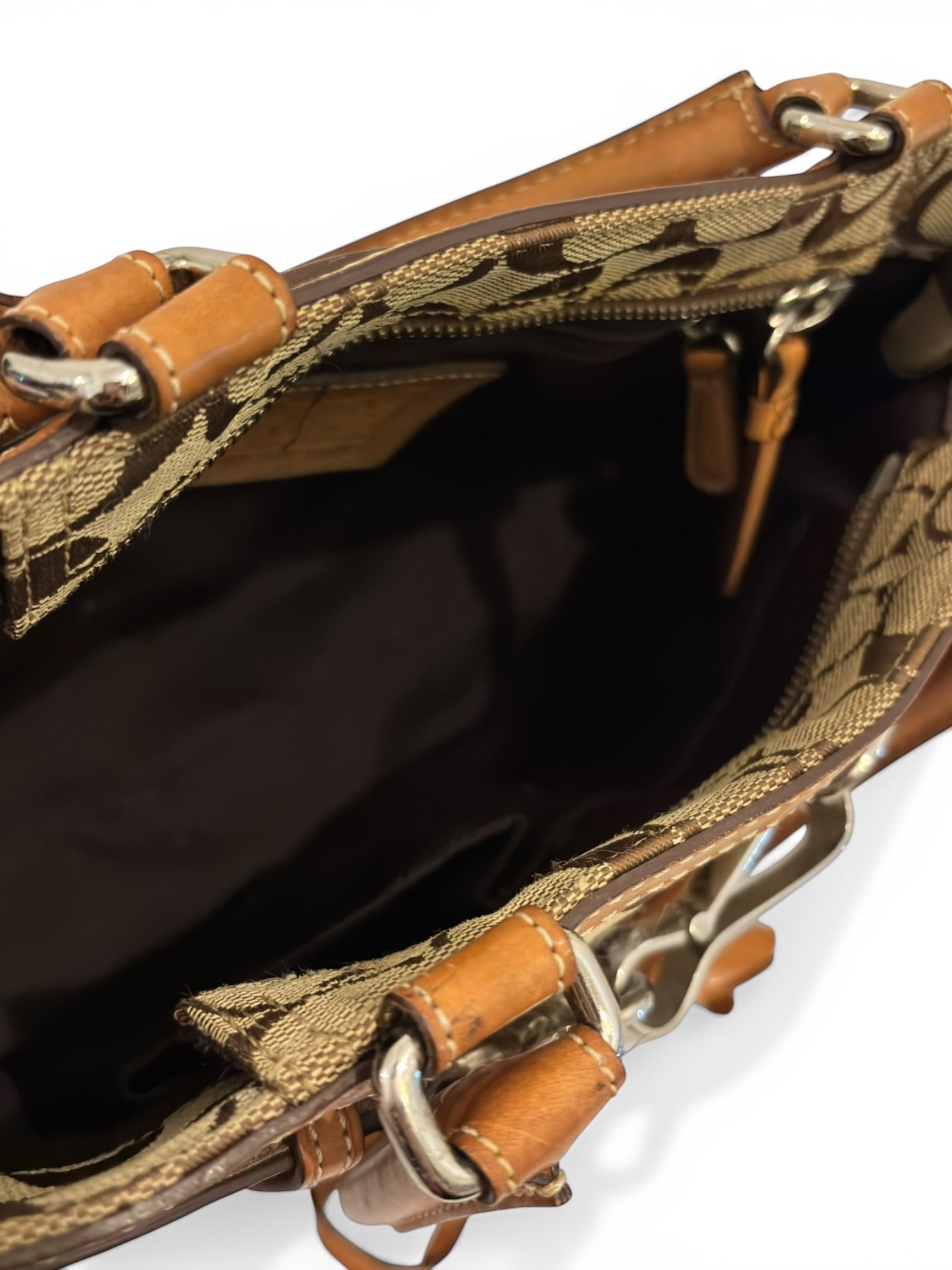 Coach Brown Hampton Clip Signature Canvas & Leather Vintage Tassle Tote Shoulder Bag