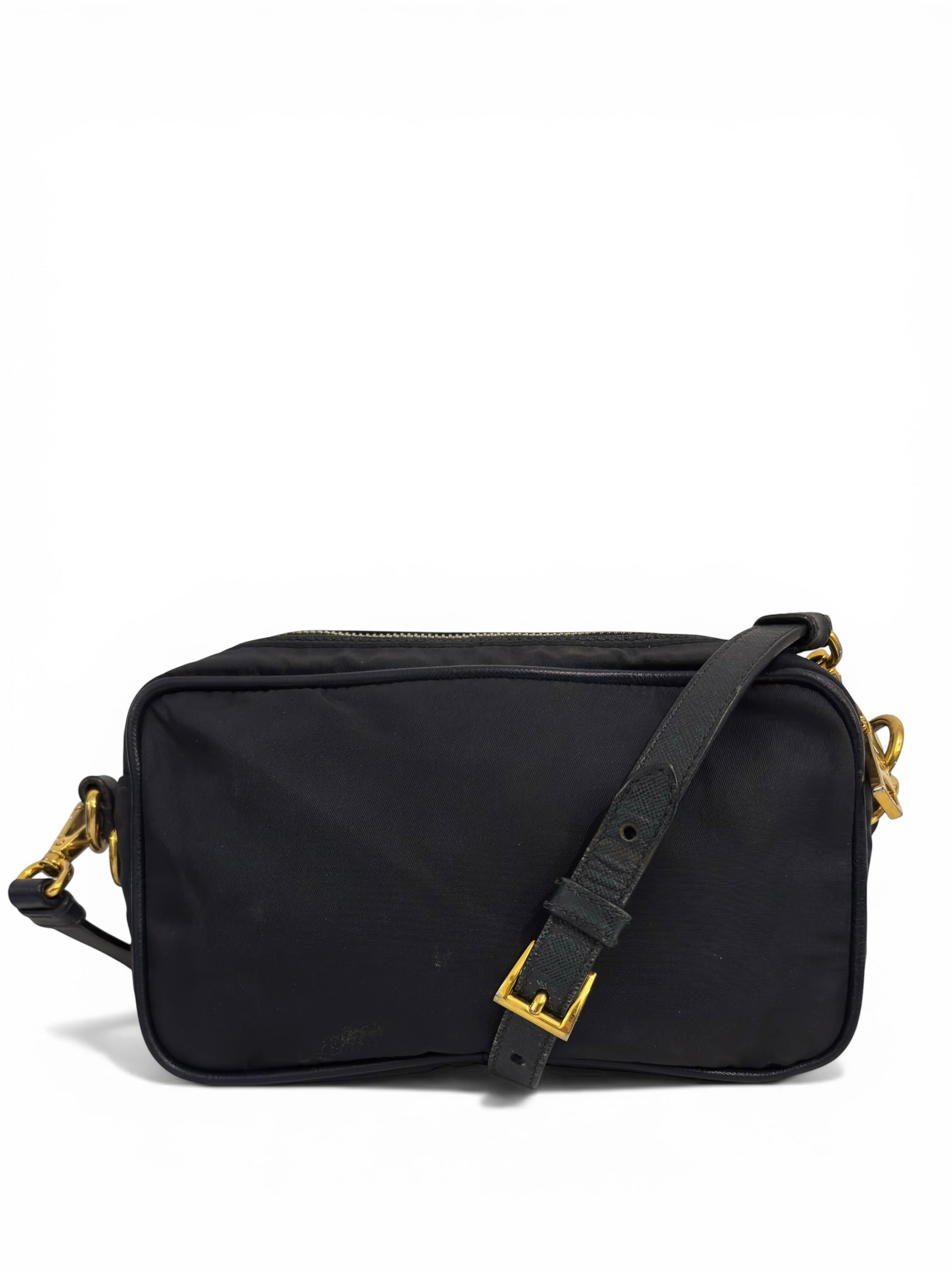 Prada Tessuto Navy Blue Nylon & Saffiano Leather Front Pocket Vintage Crossbody Camera Bag