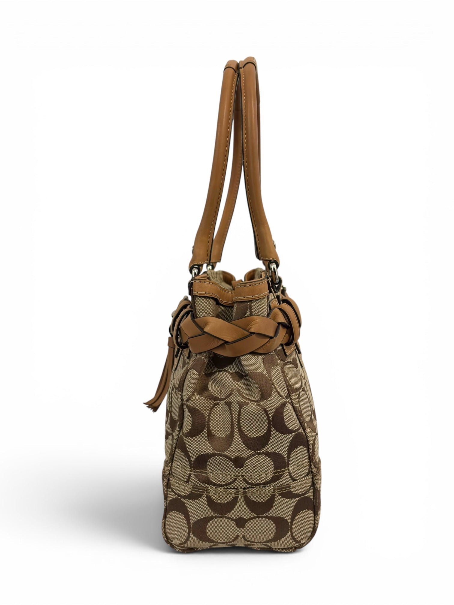 Vintage Coach Hamptons Signature Canvas Leather Shoulder Bag Brown Tan F13065