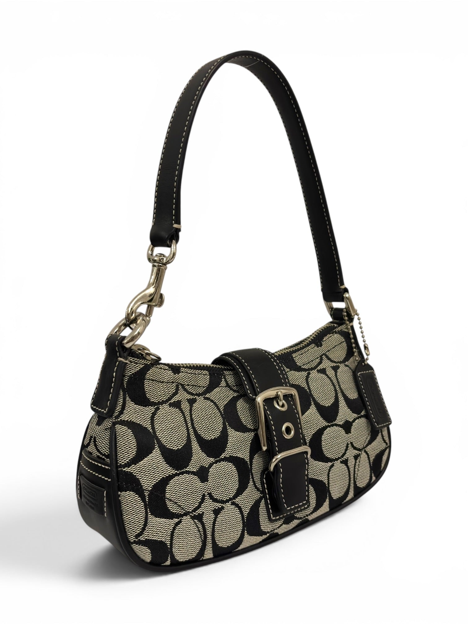 Coach Black & Grey Mini Soho Demi Canvas & Leather Vintage Hobo Shoulder Bag