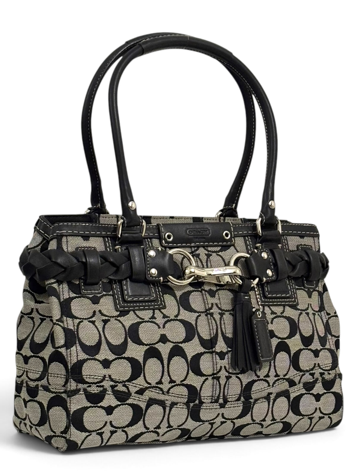 Vintage Coach Hamptons Bag F15665 Signature Braided Black Grey Tote