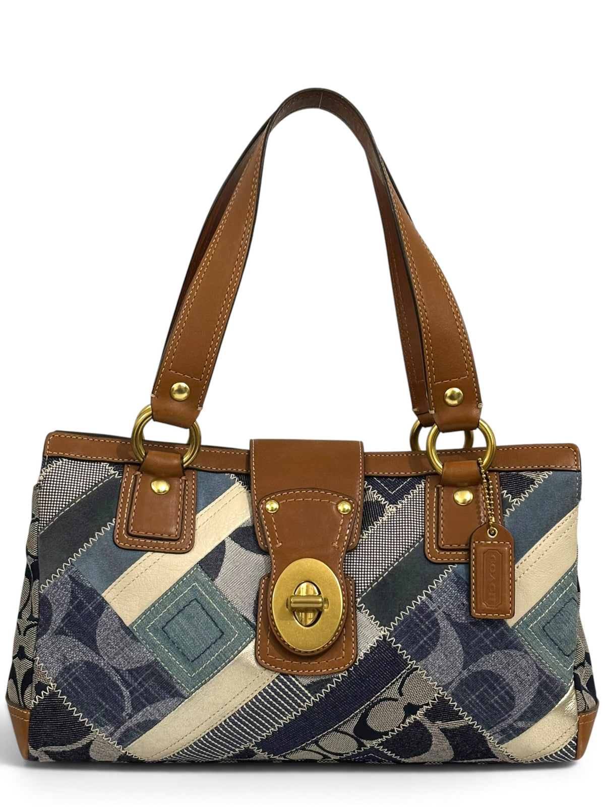 Vintage Coach Patchwork Bag 12216 Denim Turnlock Tote