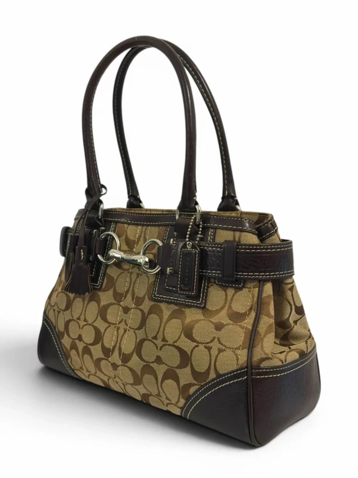 Coach Hampton Signature Canvas & Leather Tassle Brown Vintage Tote Shoulder Bag