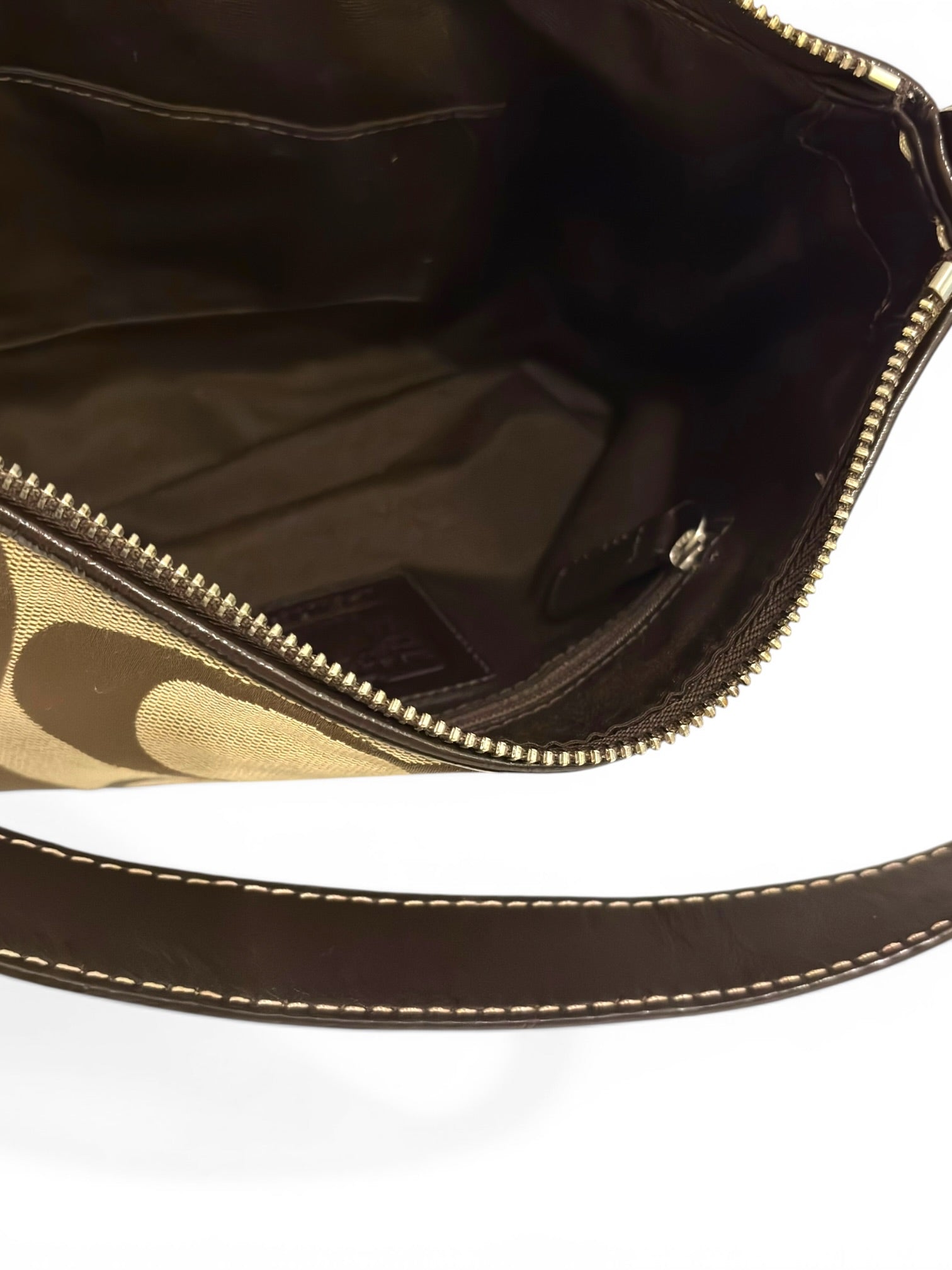 Coach Brown Signature Stripe Demi Baguette
Canvas & Patent Leather Shoulder Bag