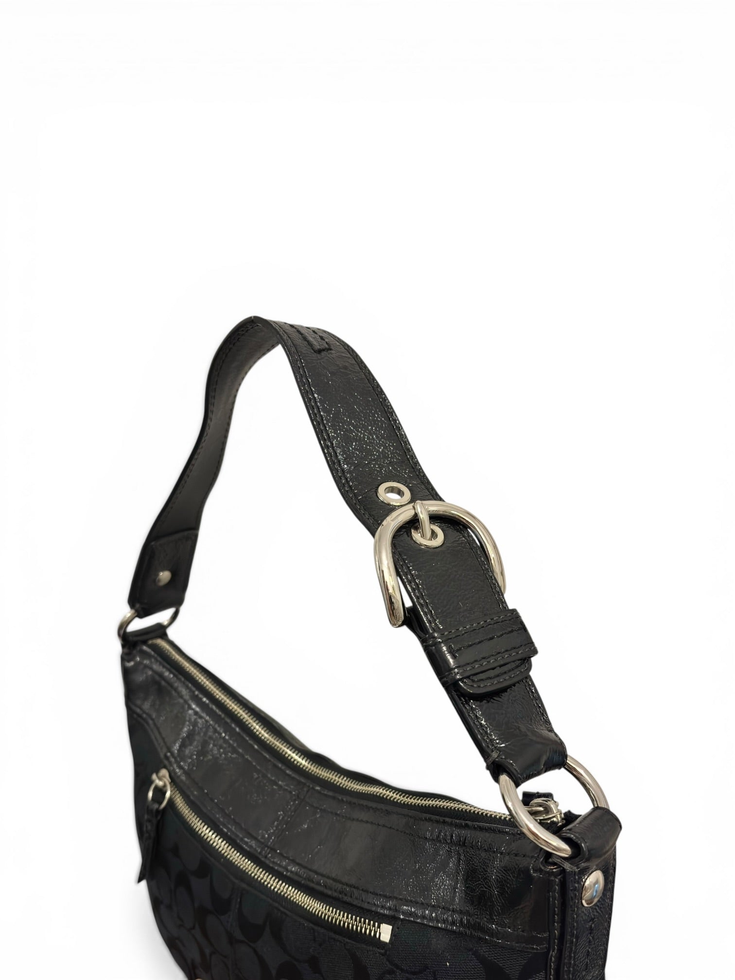 Coach Black Signature Canvas & Patent Leather
Pleated Hobo Shoulder Bag