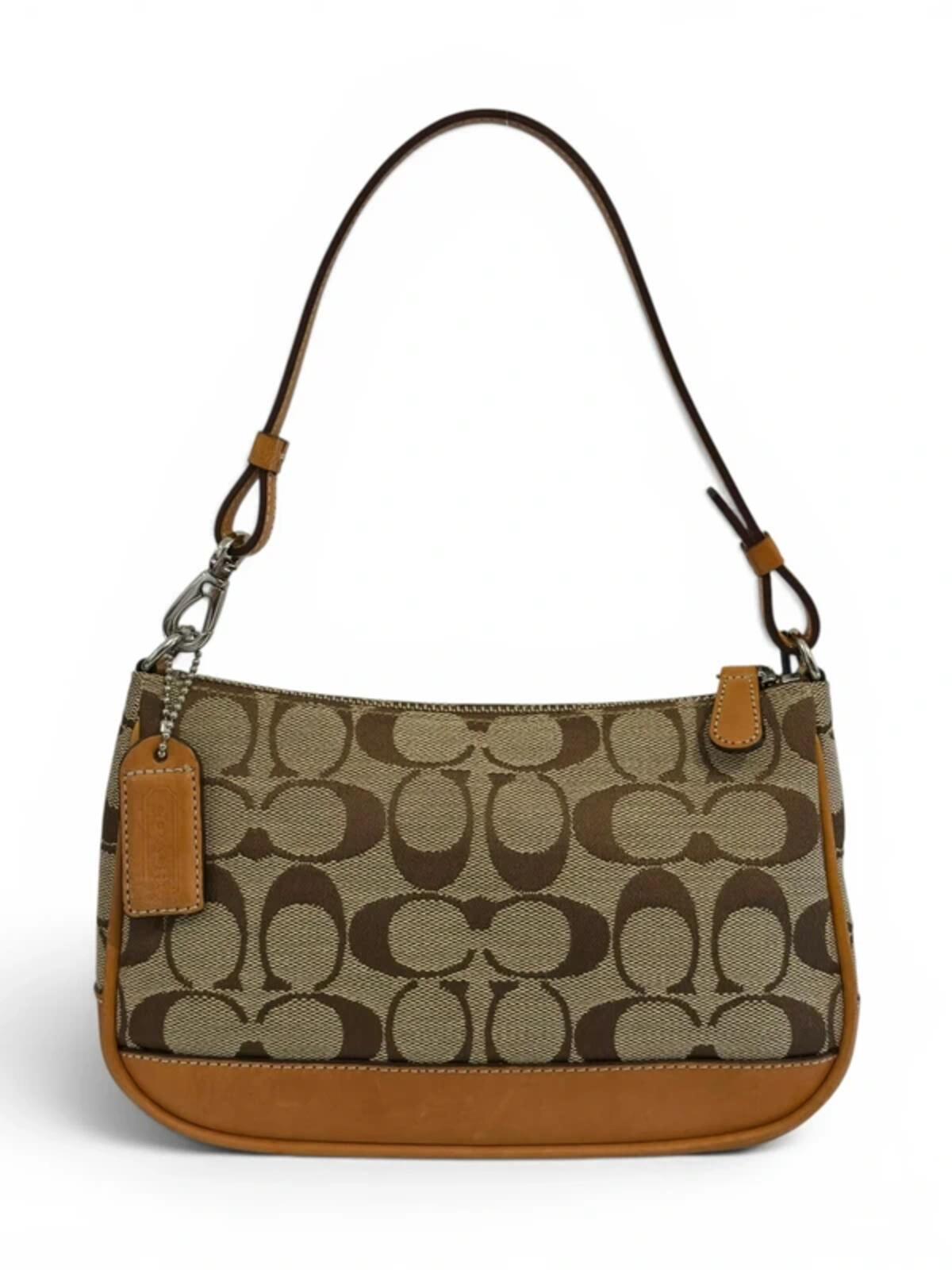 Coach Brown Mini ‘Demi’ Signature Canvas & Leather Pochette Vintage Shoulder Bag