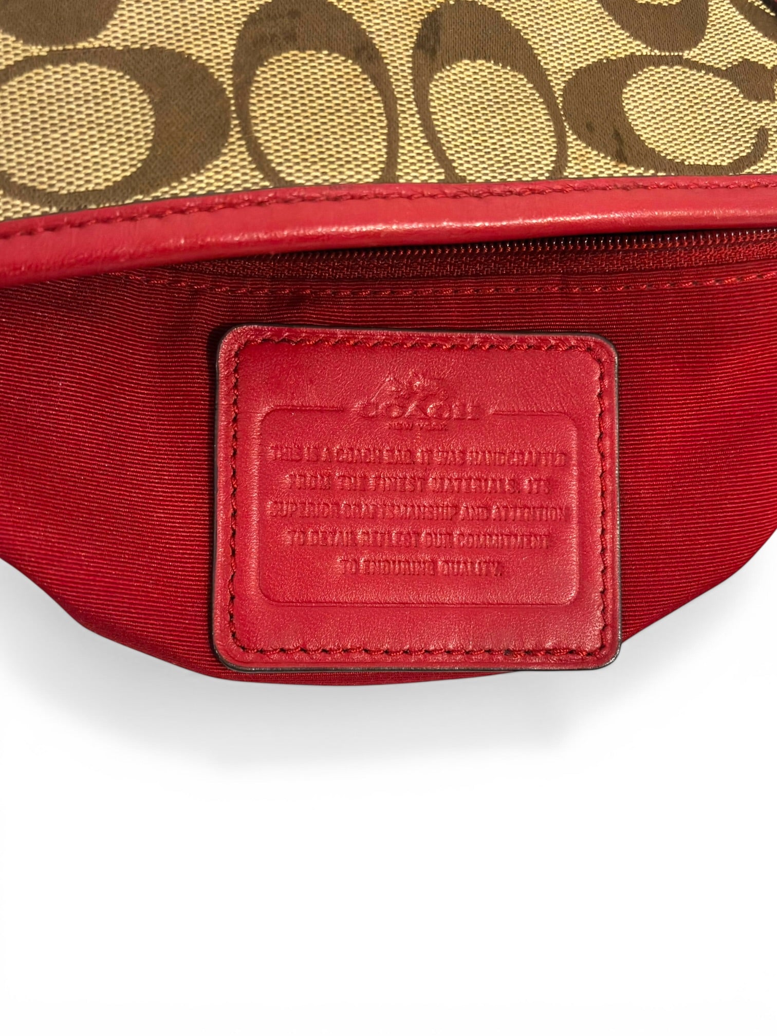 Coach Brown Khaki & Red Signature Monogram Canvas & Leather Tote Vintage Shoulder Bag