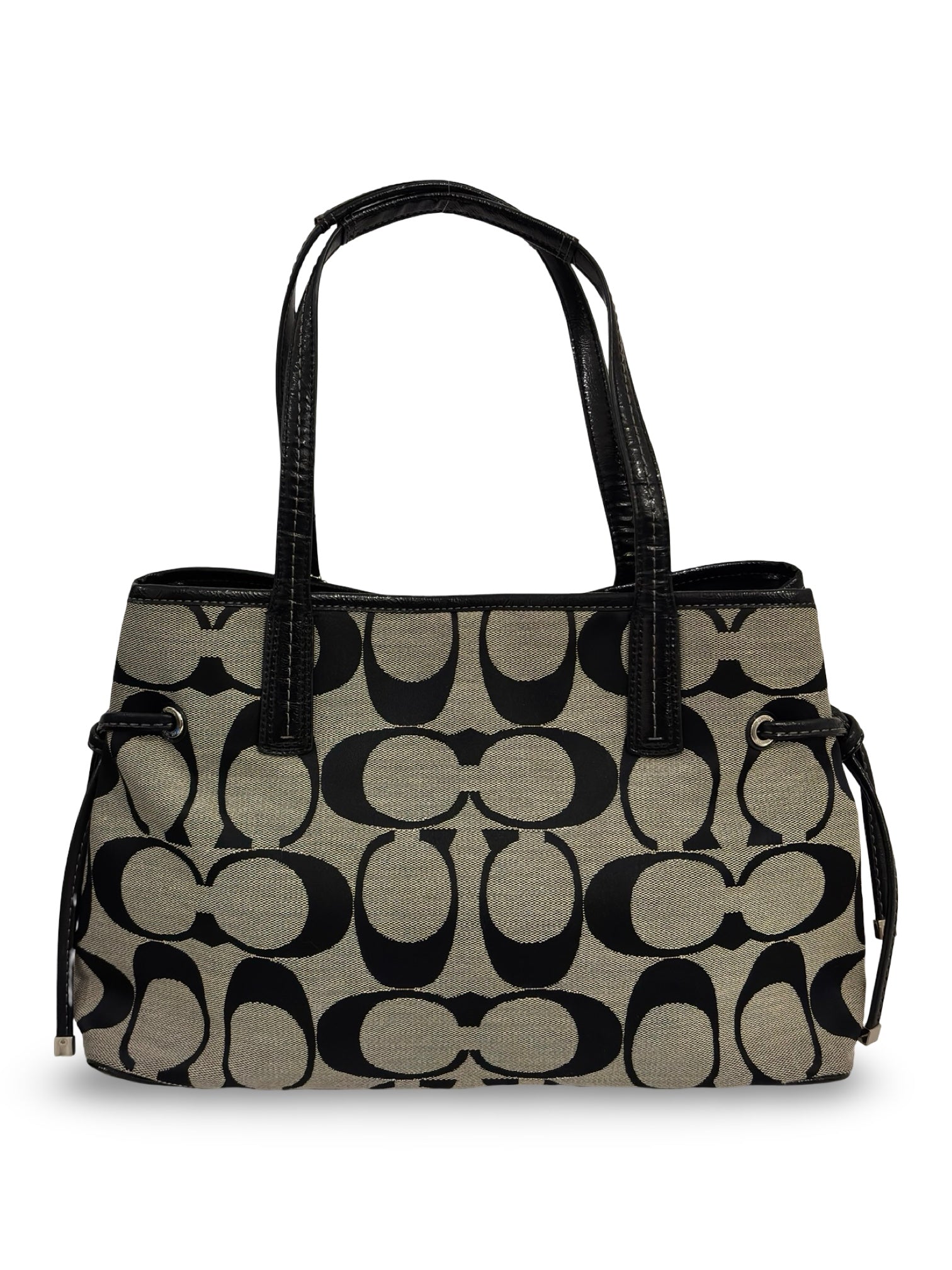 Coach Black Signature Stripe Black & Grey Canvas & Patent Leather Vintage Shoulder Bag