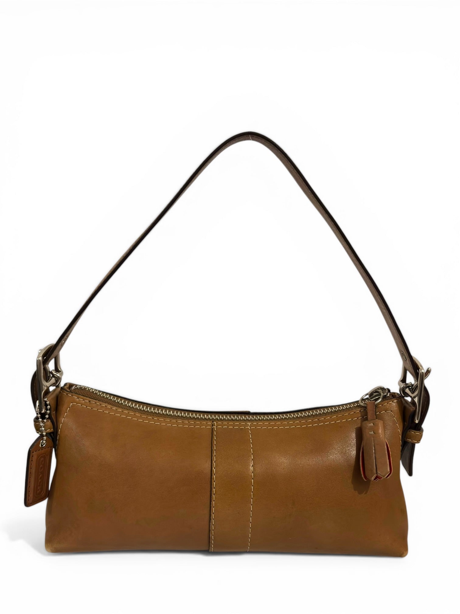 Coach Brown Tan Soft Leather East West Mini
Baguette Hobo Shoulder Bag