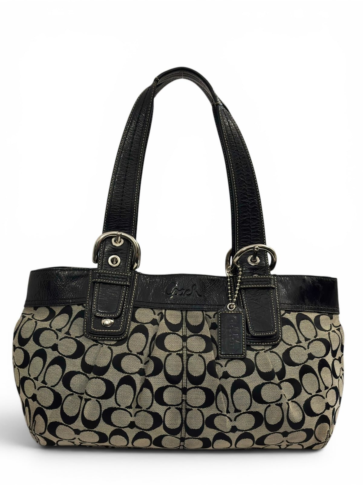 Vintage Coach Soho Signature Bag Pleated Black & Grey Tote Shoulder Ba