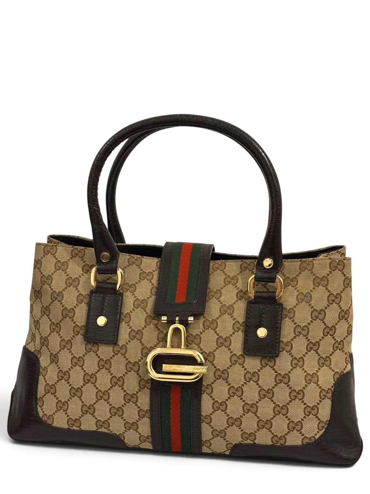 Vintage Gucci Bag GG Rare Junco Sherry Line Web Stripe Tote