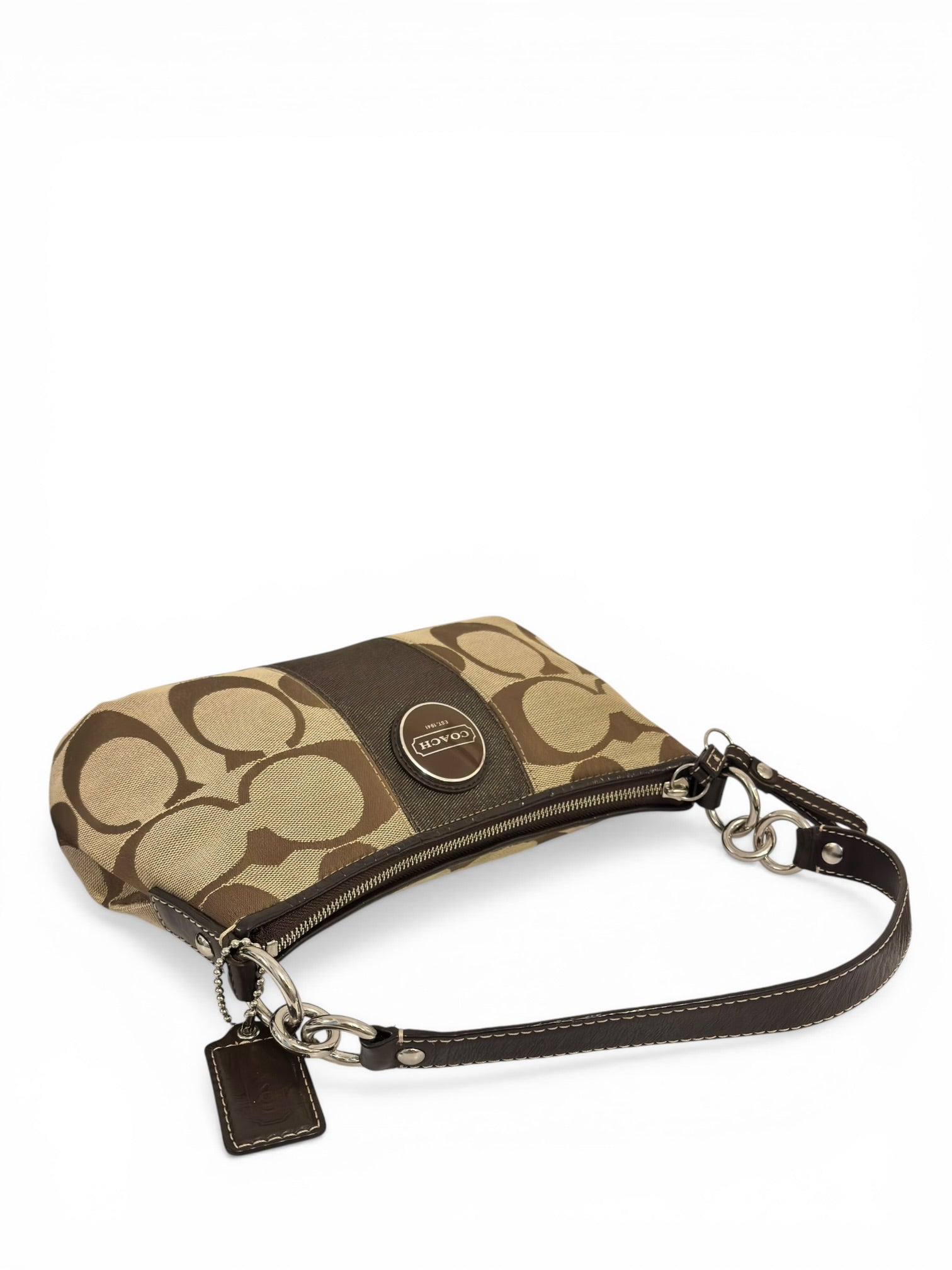 Coach Brown Signature Stripe Demi Baguette
Canvas & Patent Leather Shoulder Bag