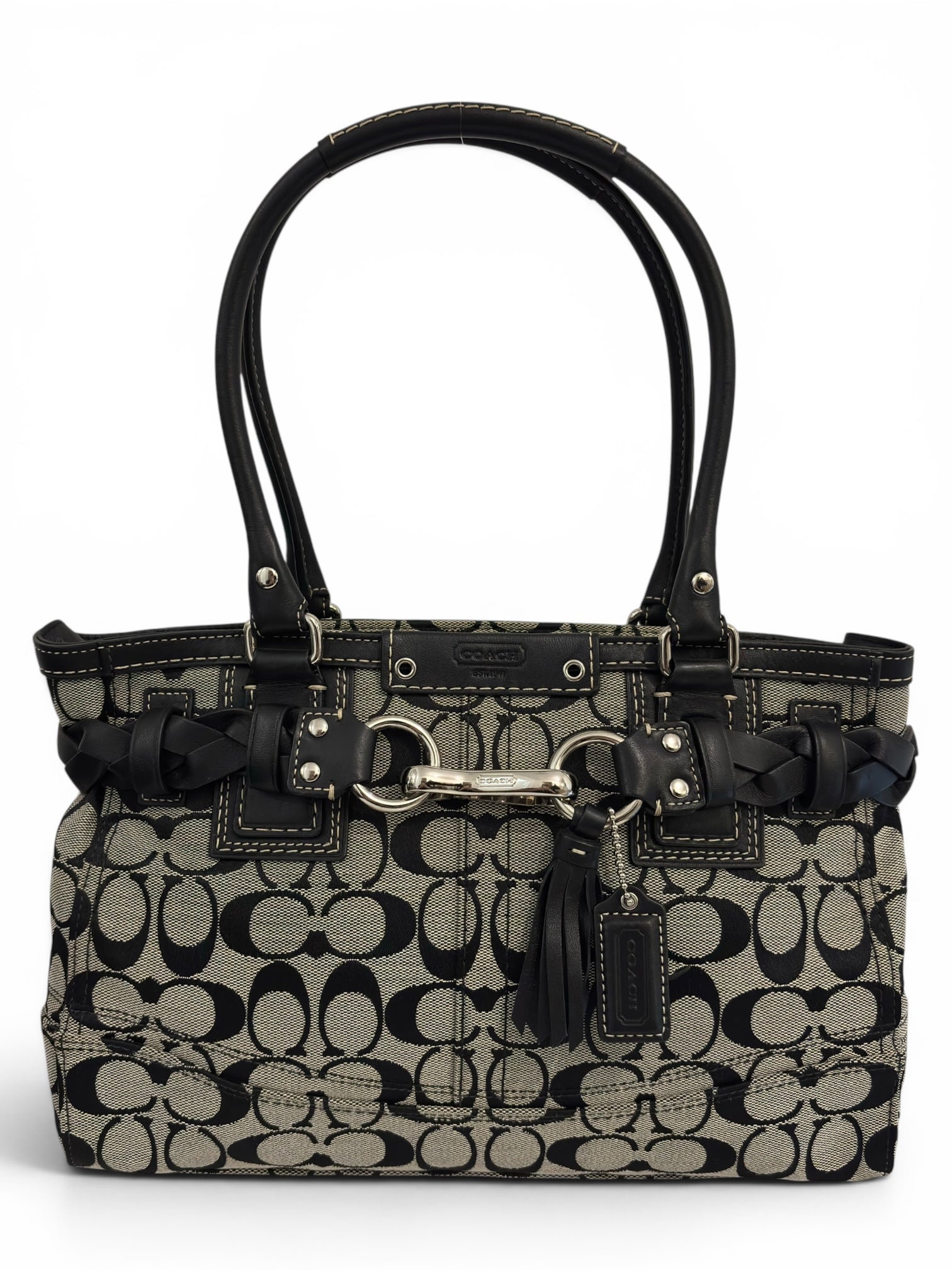 Vintage Coach Hamptons Signature Black & Grey Shoulder
Bag F15665