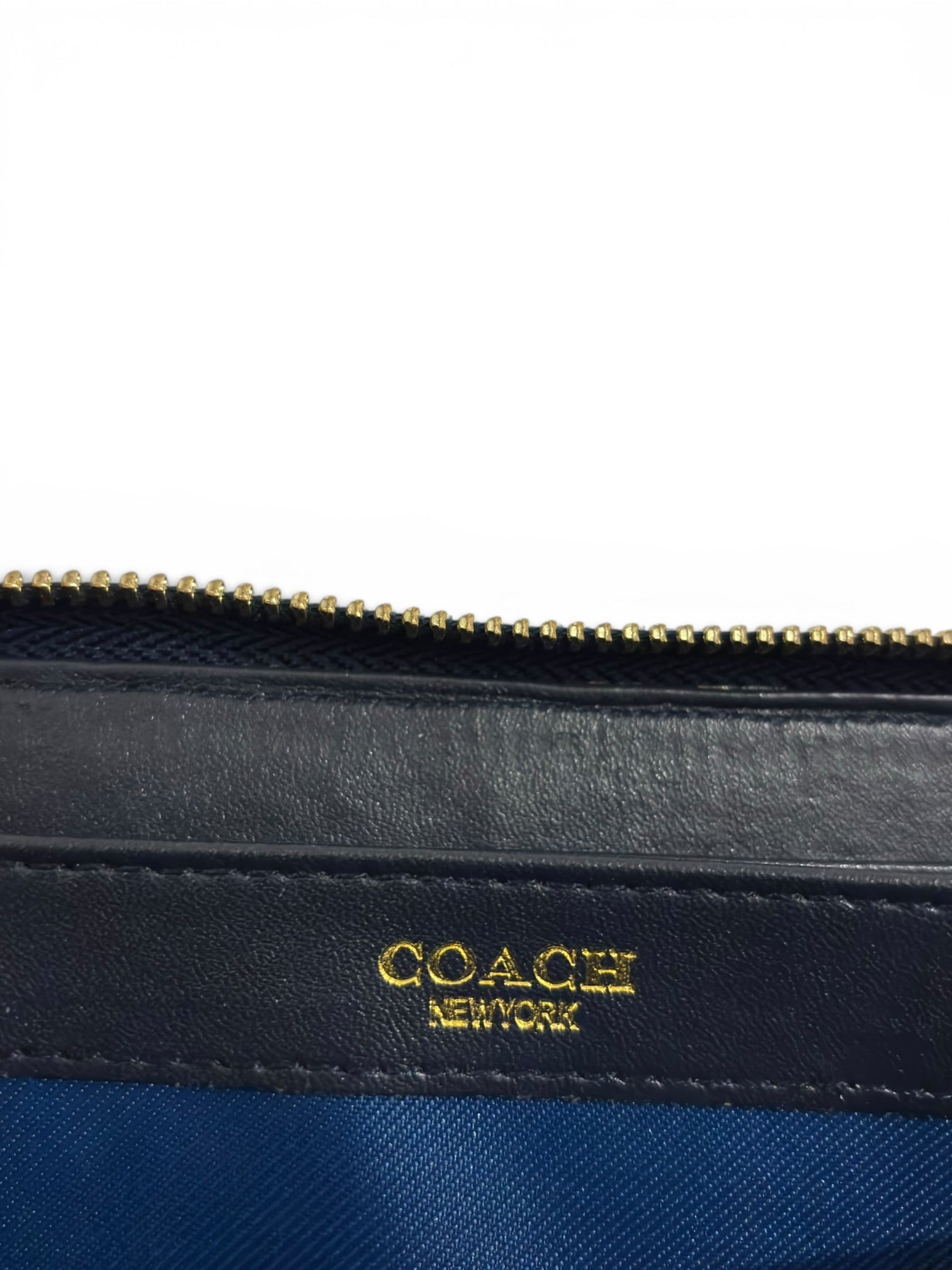 Coach (New - Boxed) Accordion Zip Wallet Midnight Blue Navy Crossgrain Leather Gold Hardware Purse