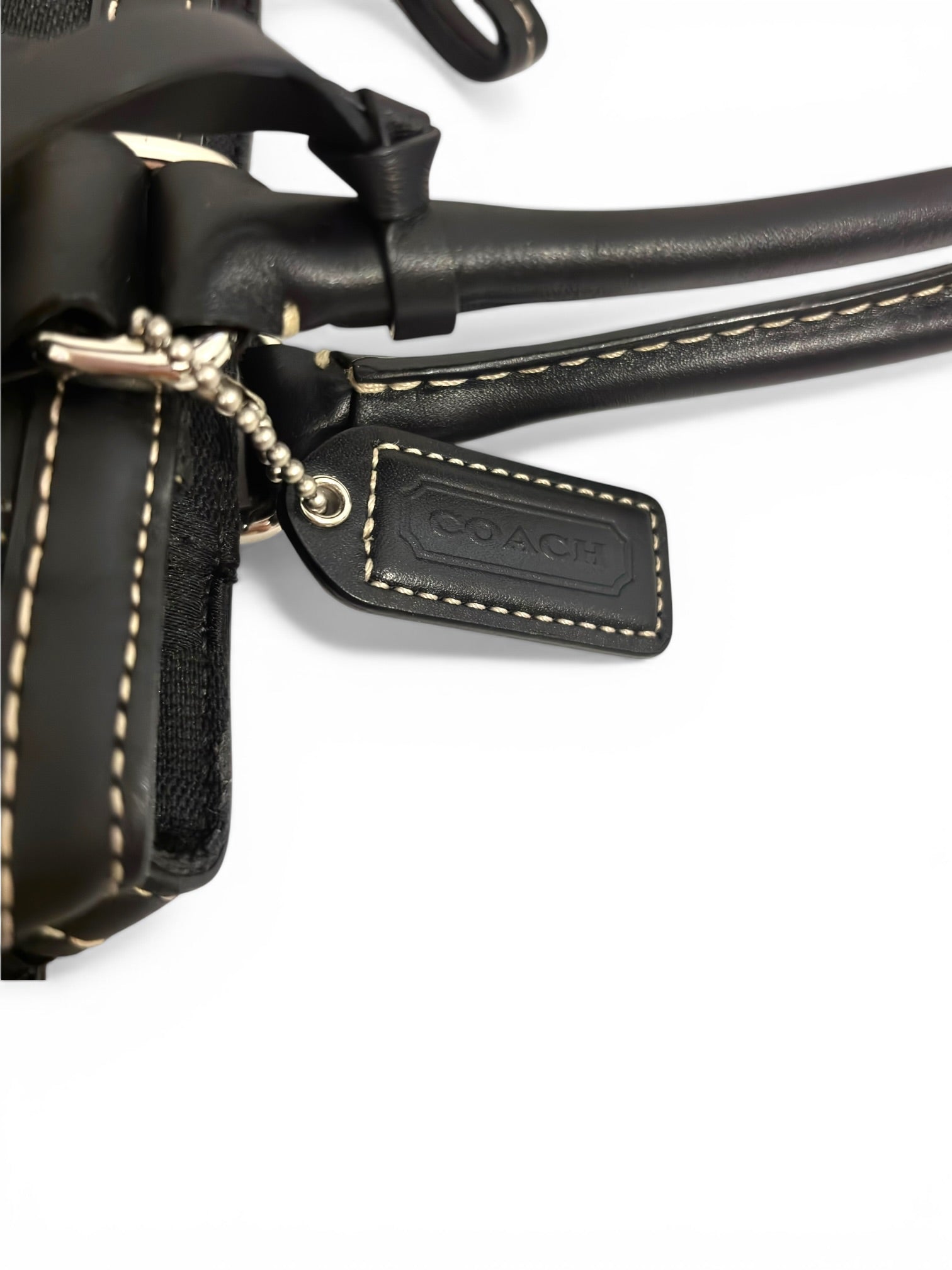Coach Black Hampton Canvas & Leather Clip Tassel Belted Tote Shoulder Bag