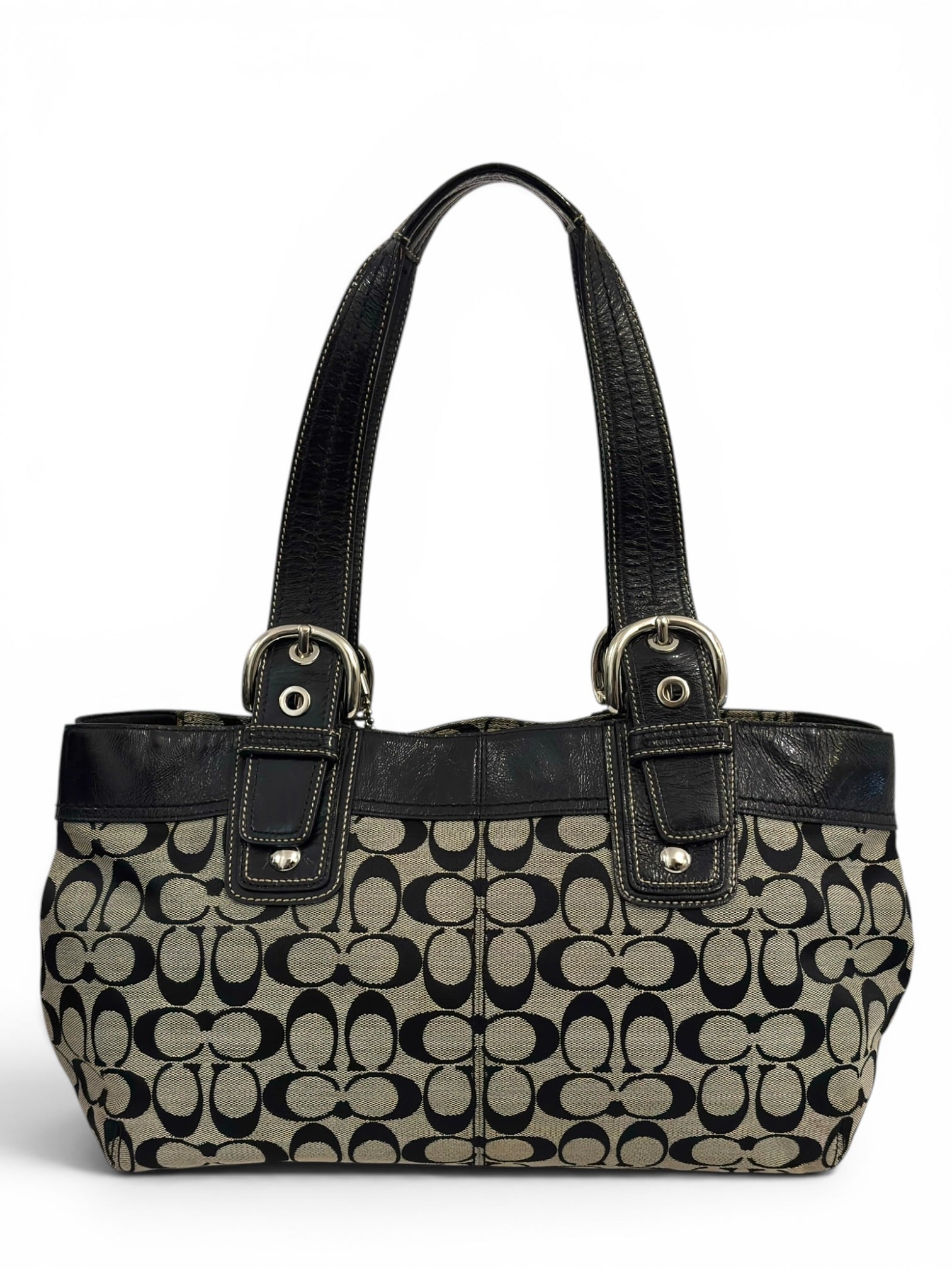 Vintage Coach Soho Signature Bag Pleated Black & Grey Tote Shoulder Bag