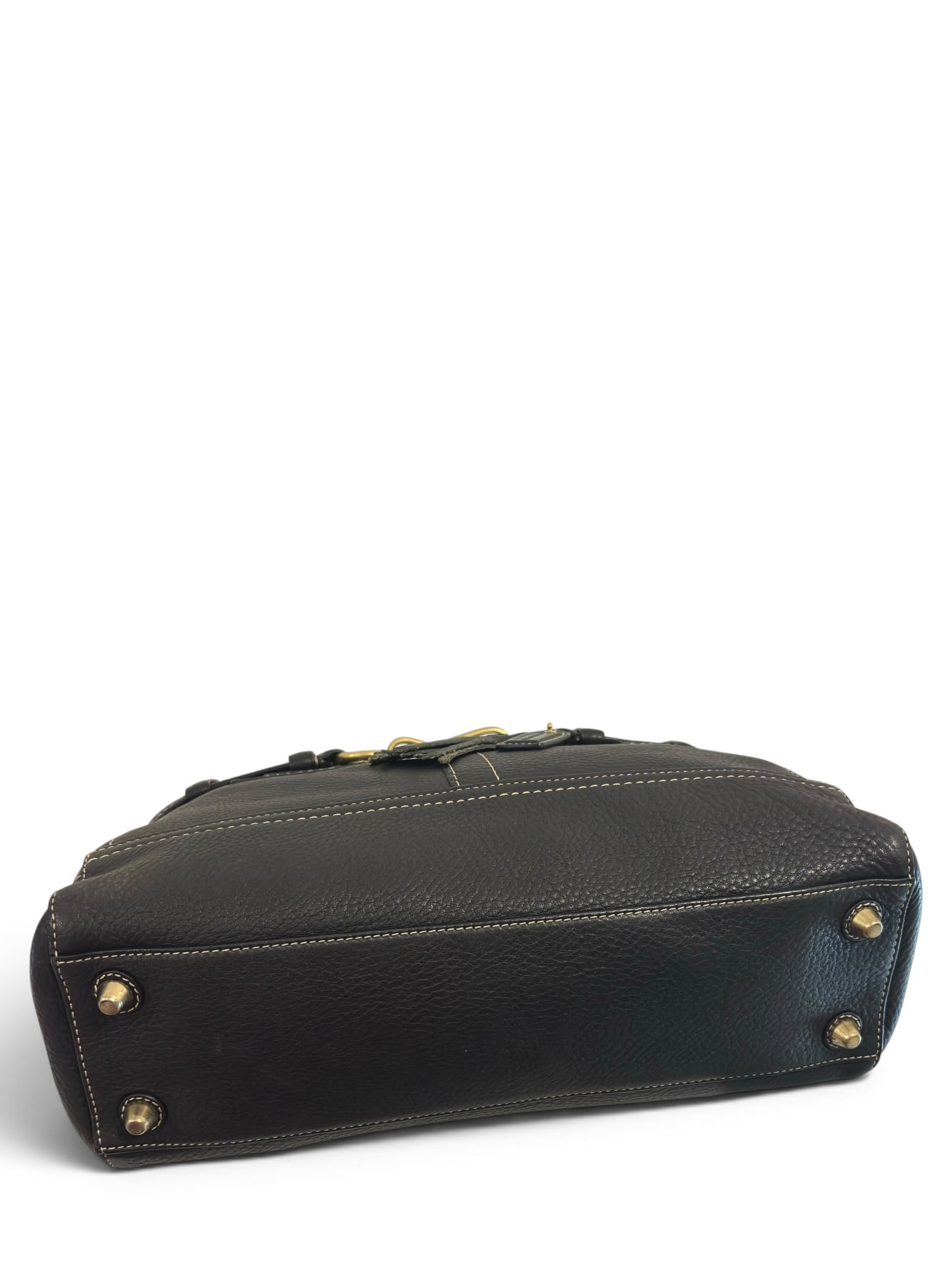 Vintage Coach Hamptons Bag Black Pebbled Leather Belted Tote E06S-10212