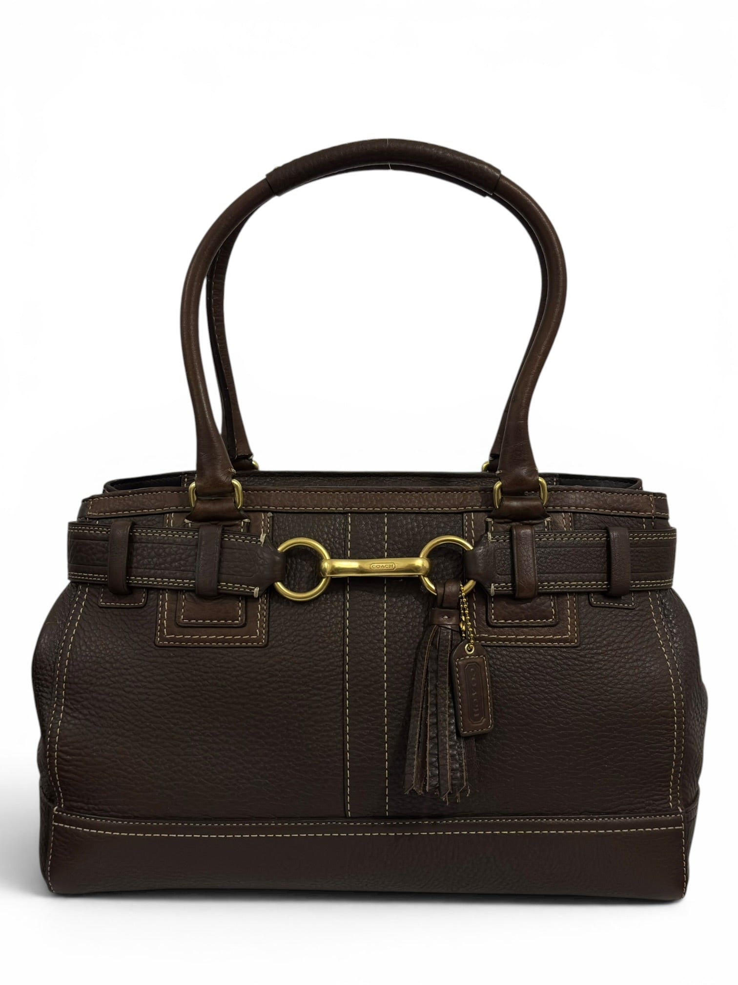 Coach Chocolate / Dark Brown Hampton Pebbled Leather Tote Shoulder Bag