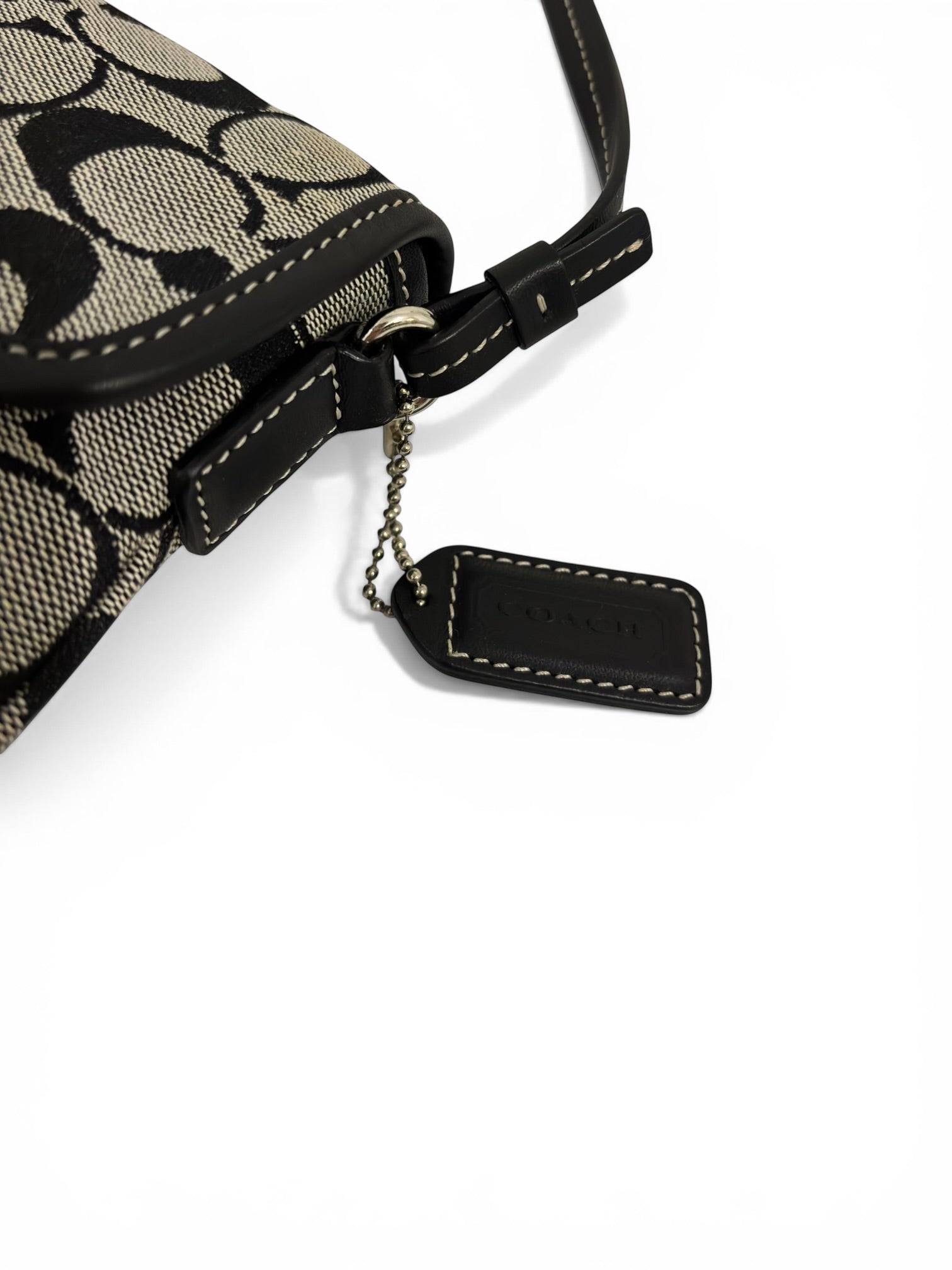 Coach Black & Grey Signature Hampton Clip Canvas & Leather 2000's Shoulder Bag