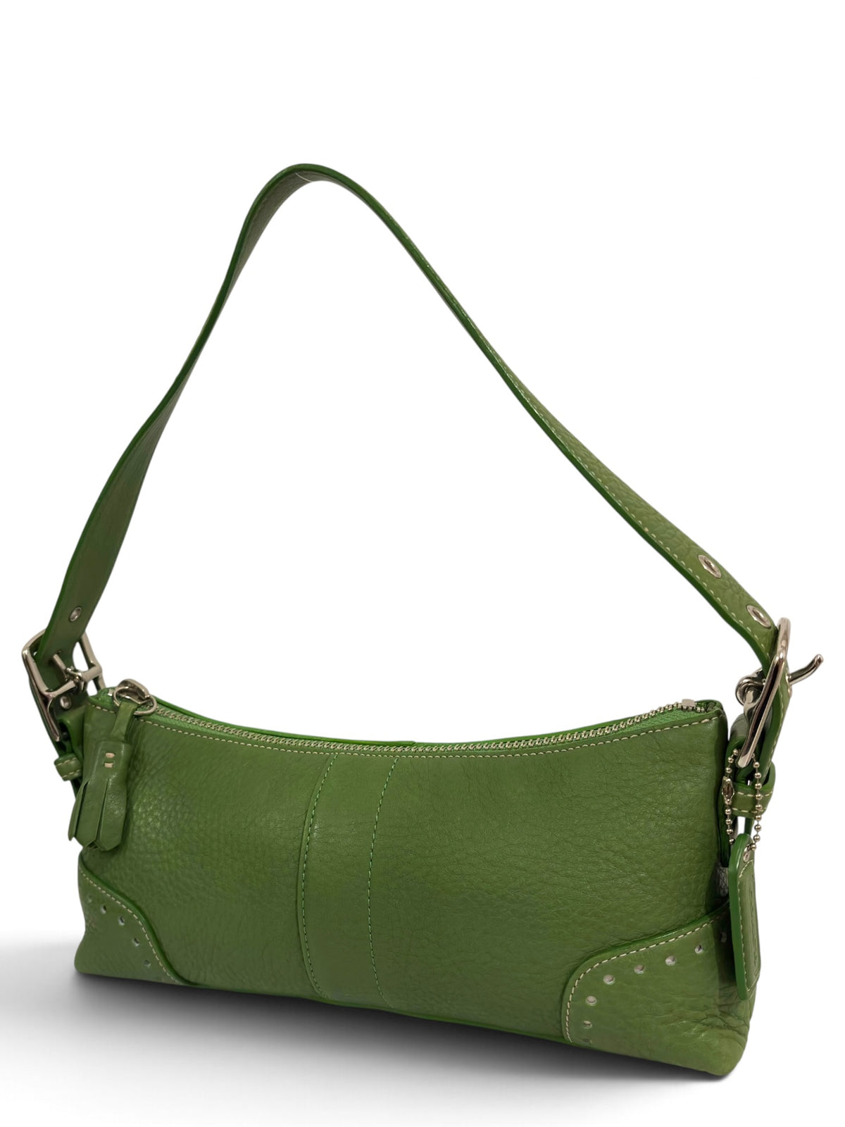 Vintage Coach Demi Baguette Bag 5052 In Rare Green Pebbled Leather