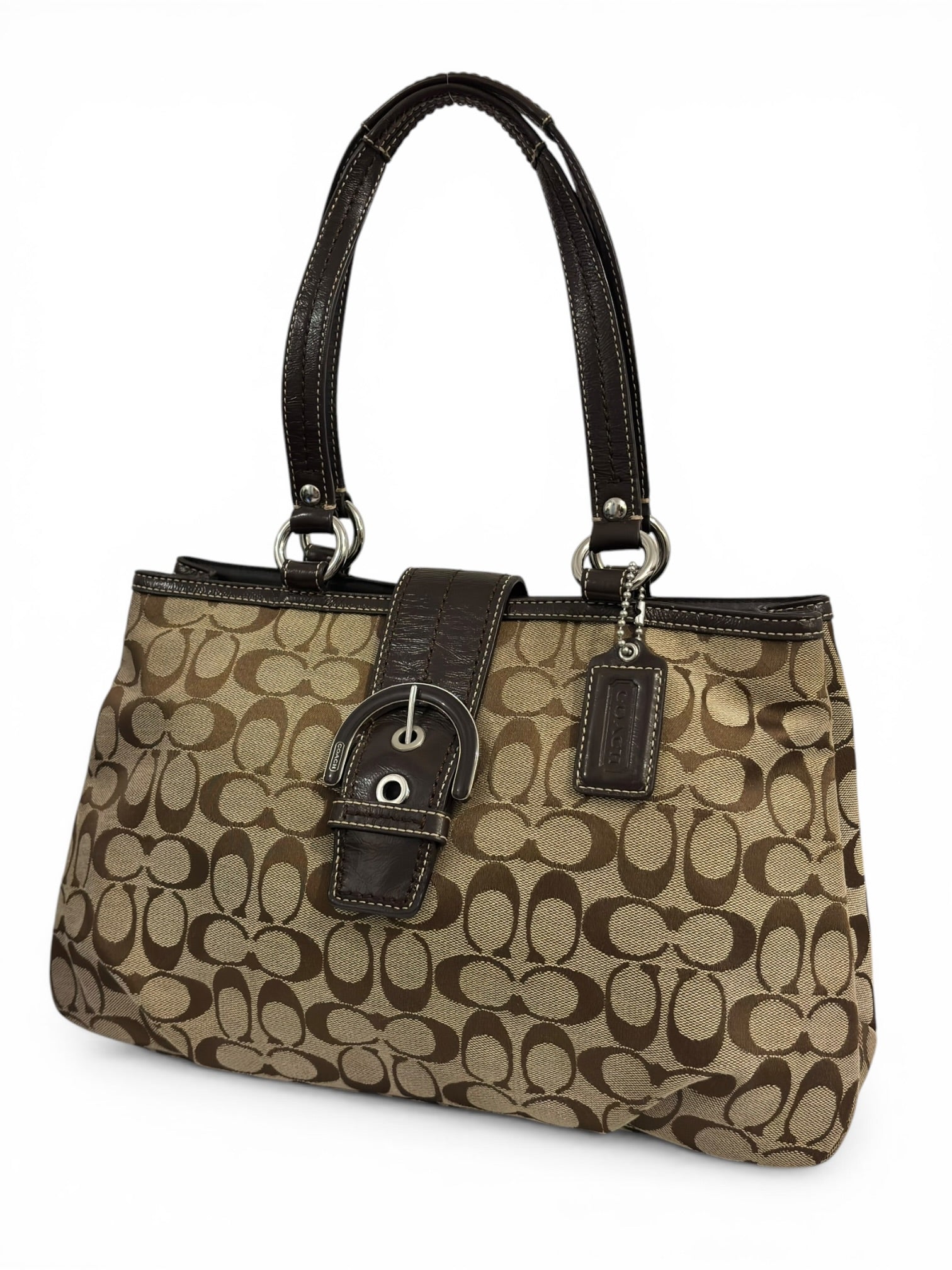 Coach Brown Signature Soho Buckle Canvas & Patent Leather Vintage Shoulder Bag