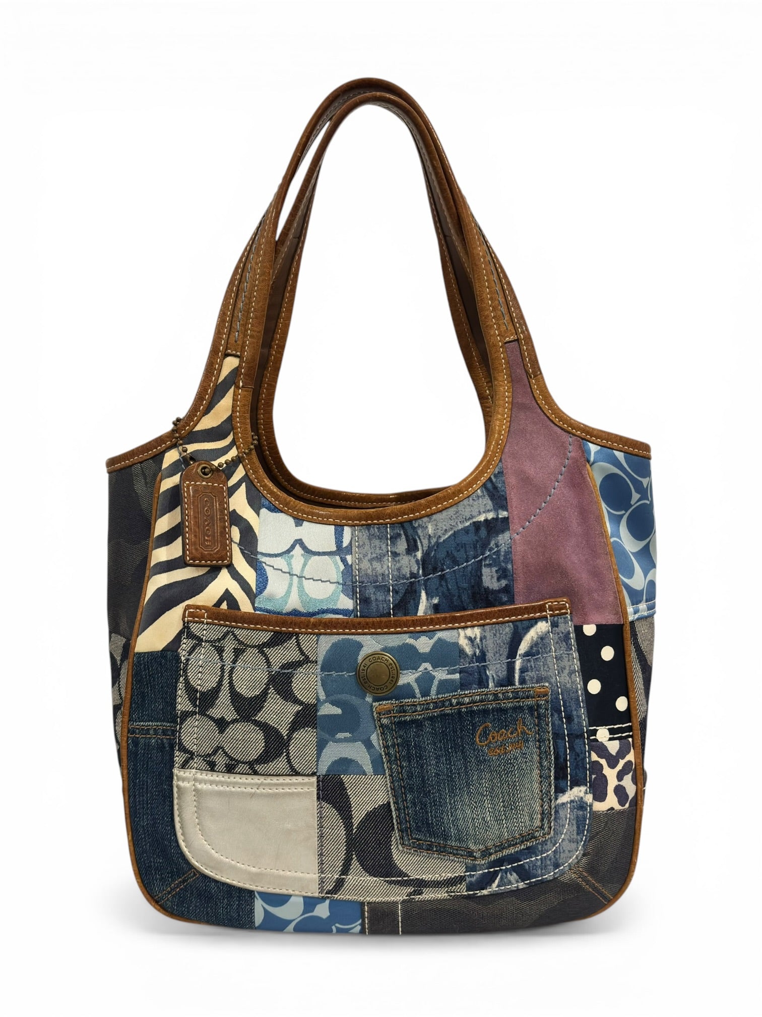 Coach Rare Denim Ergo LE Patchwork Blue Purple Suede & Leather Zebra Hobo Shoulder Bag