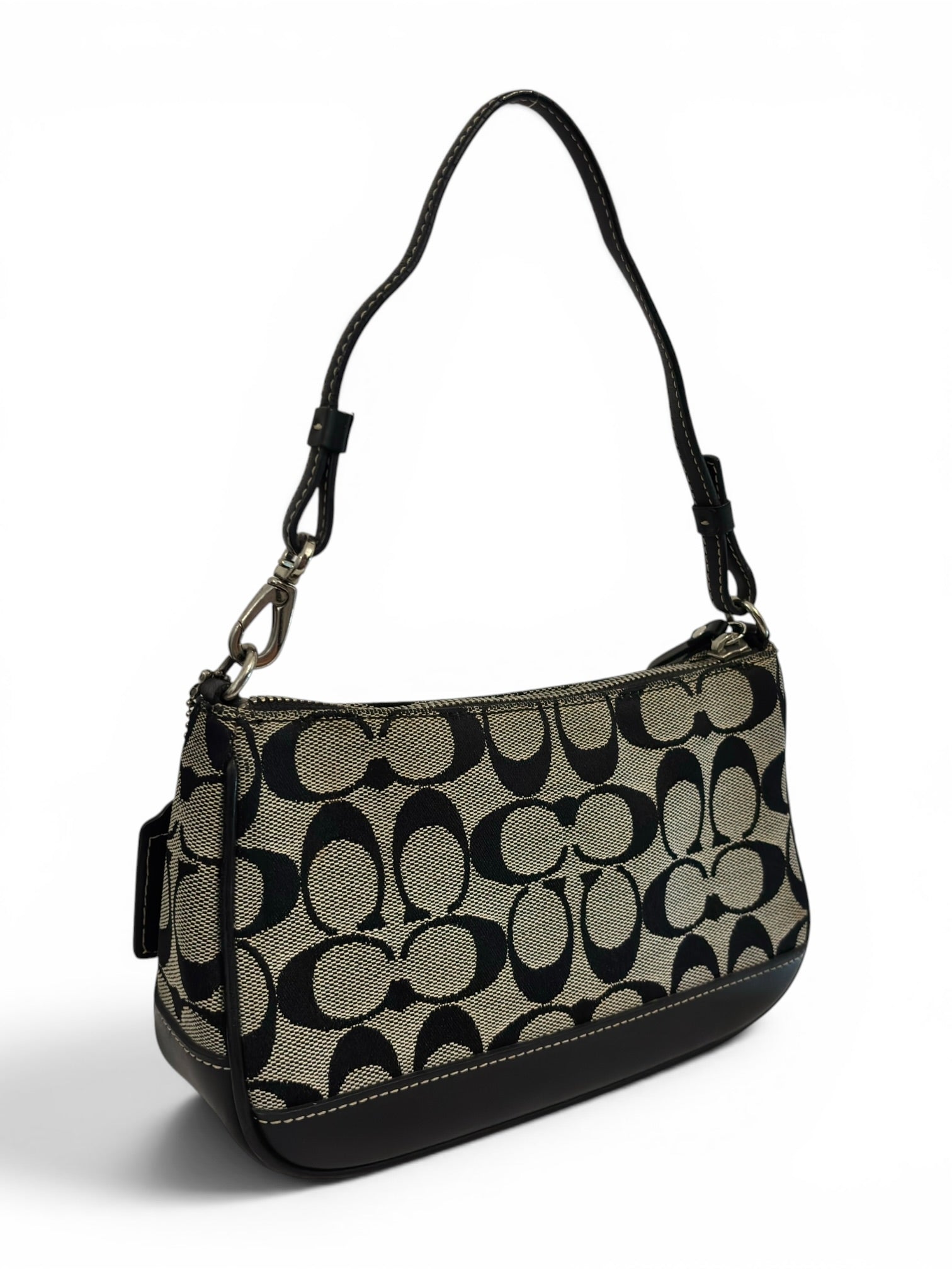 Coach Demi Signature Black / Grey Mini Canvas & leather Vintage Shoulder Bag