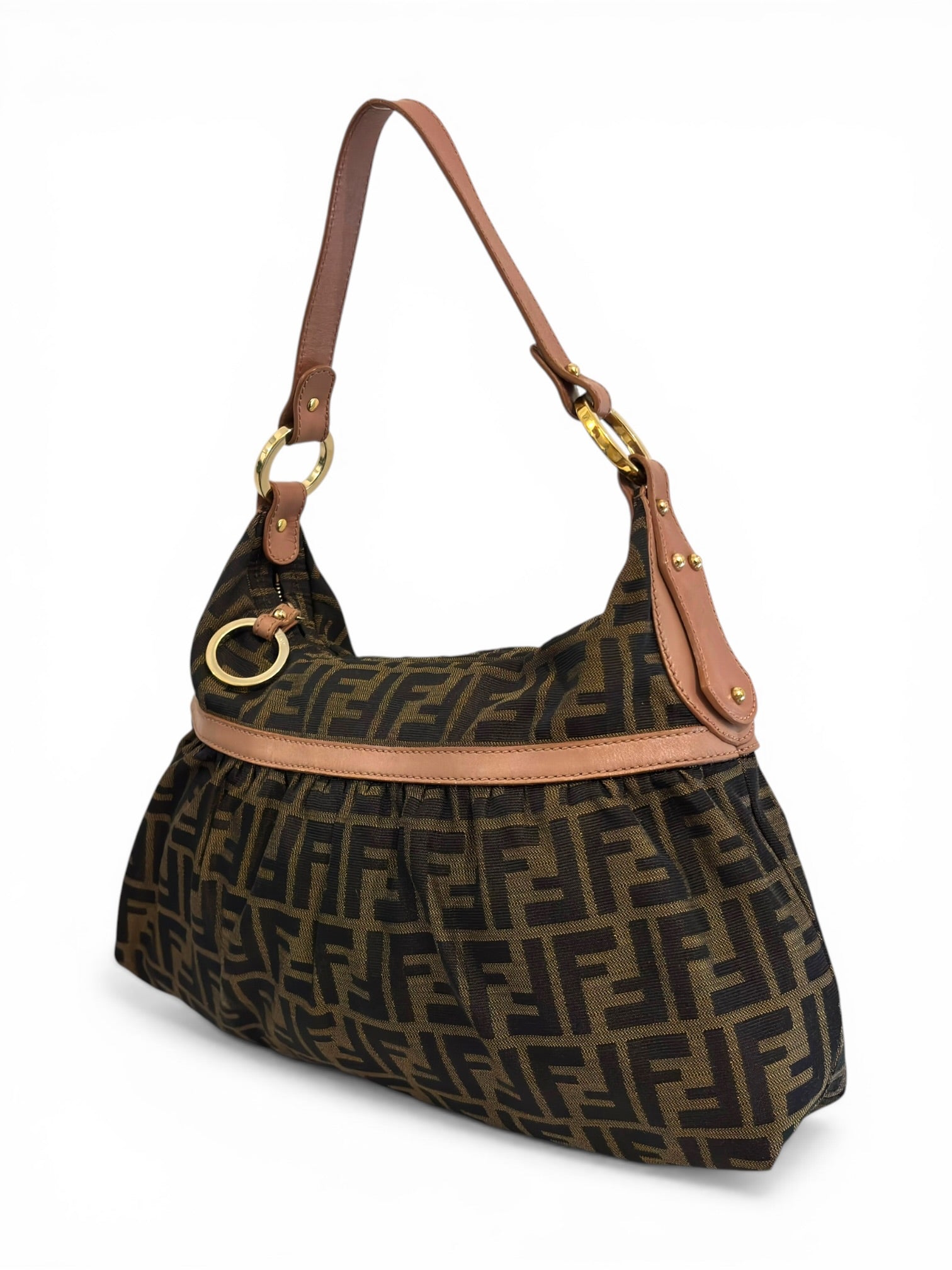 Fendi Brown & Pink Canvas & Leather Chef Zucca FF
Hobo Shoulder Bag