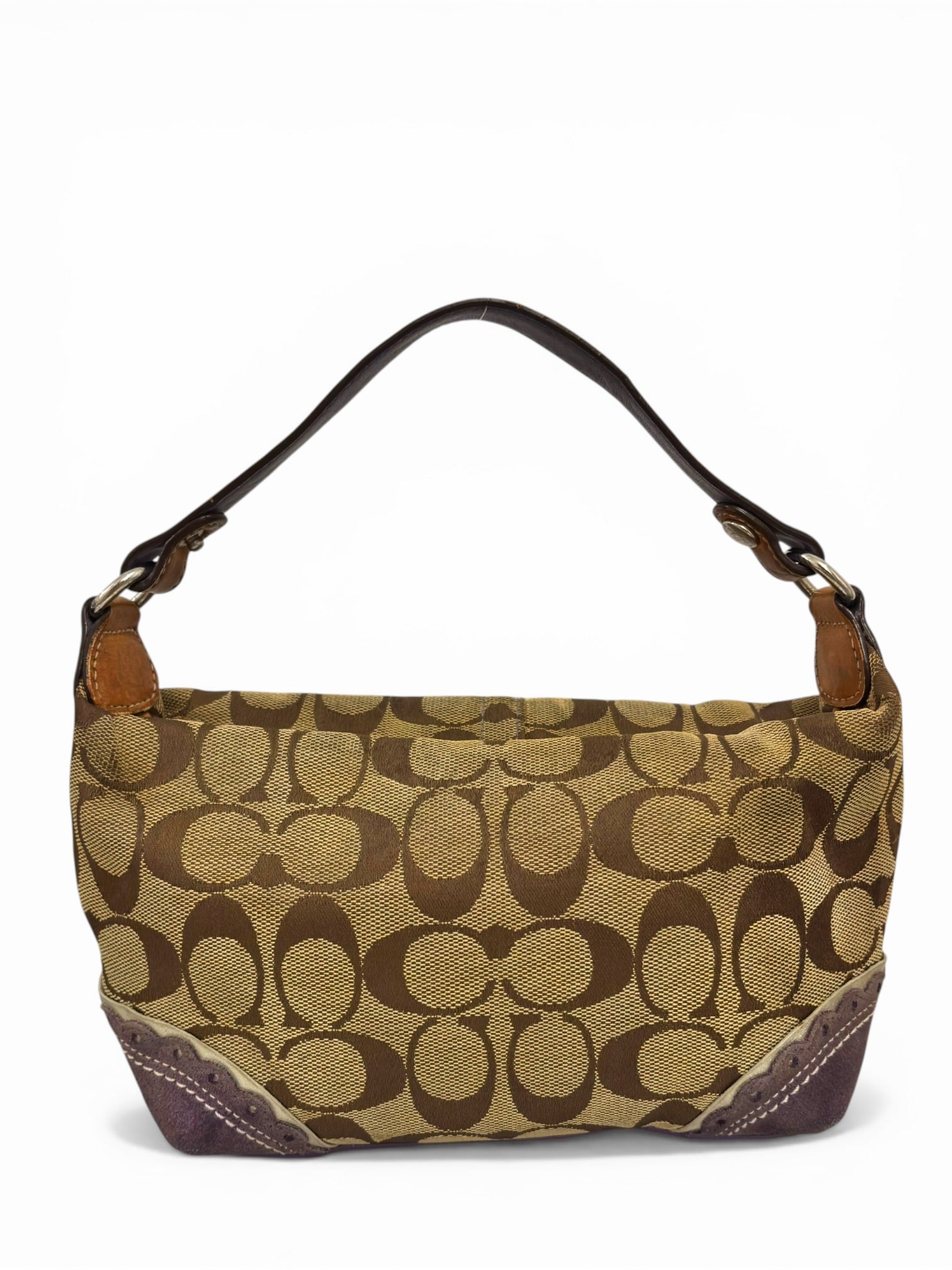 Coach Brown & Purple Suede Canvas & Leather
Baguette Shoulder Bag