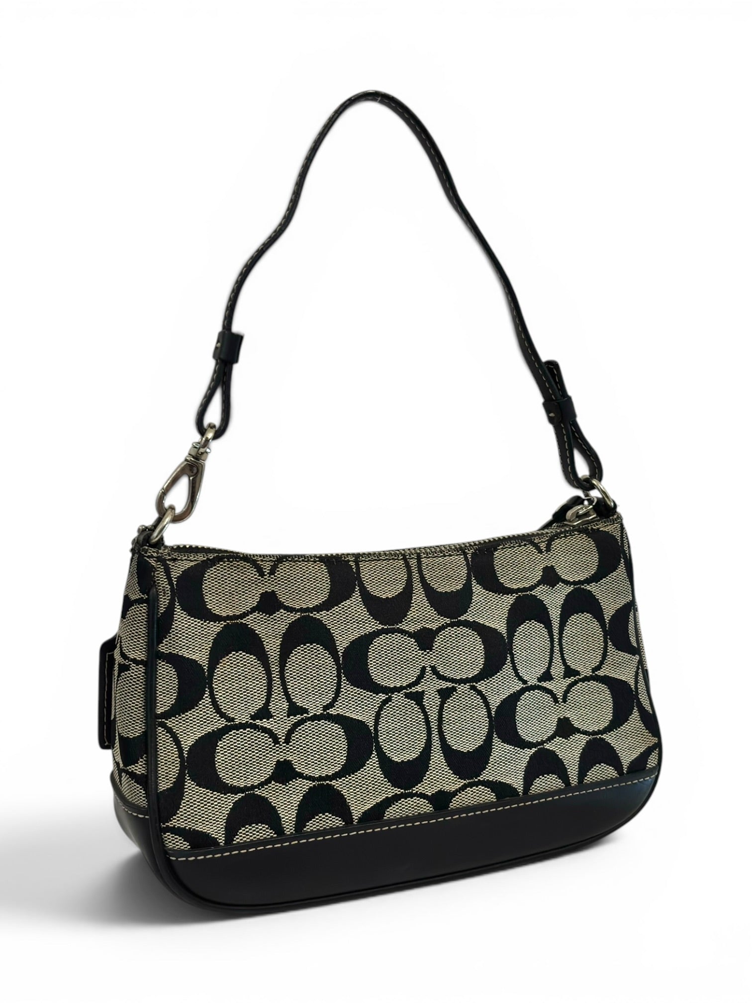 Coach Demi Signature Black / Grey Mini Canvas & leather Vintage Shoulder Bag