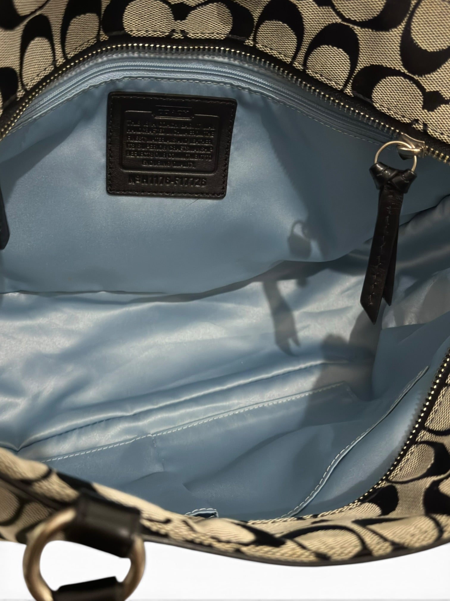 Coach Signature Black & Grey / Khaki Gallery East West Pleated Tote Shoulder Bag