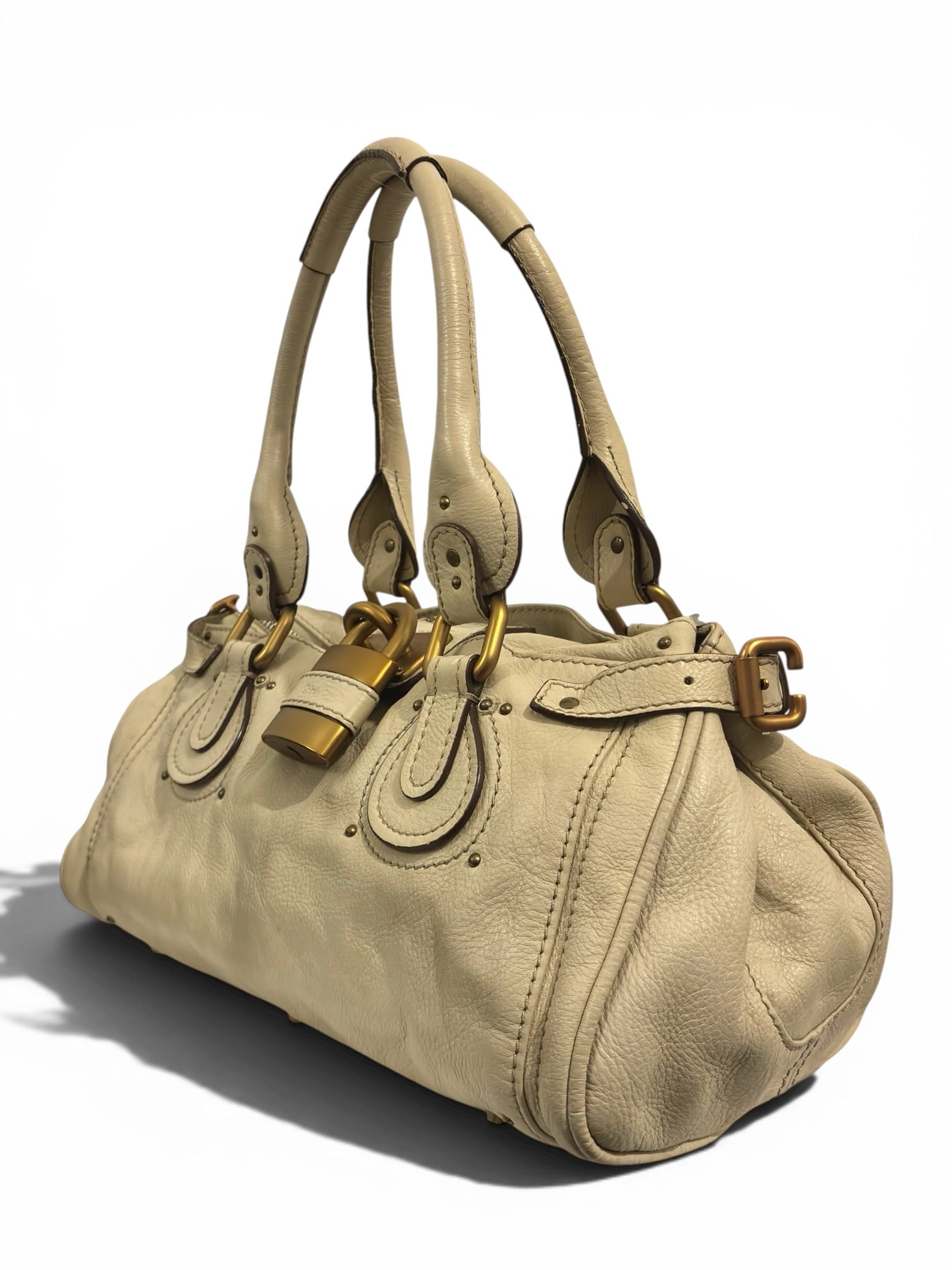 Chloe Beige / Cream Soft Leather Paddington Gold hardware Vintage Shoulder Bag