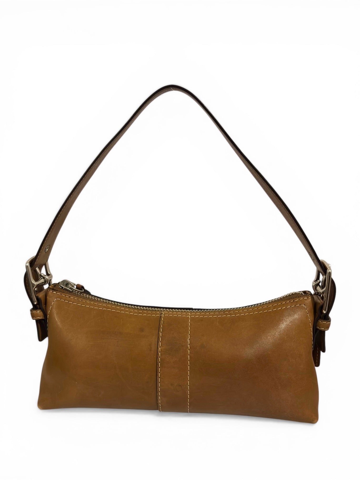 Coach Brown Tan Soft Leather East West Mini
Baguette Hobo Shoulder Bag