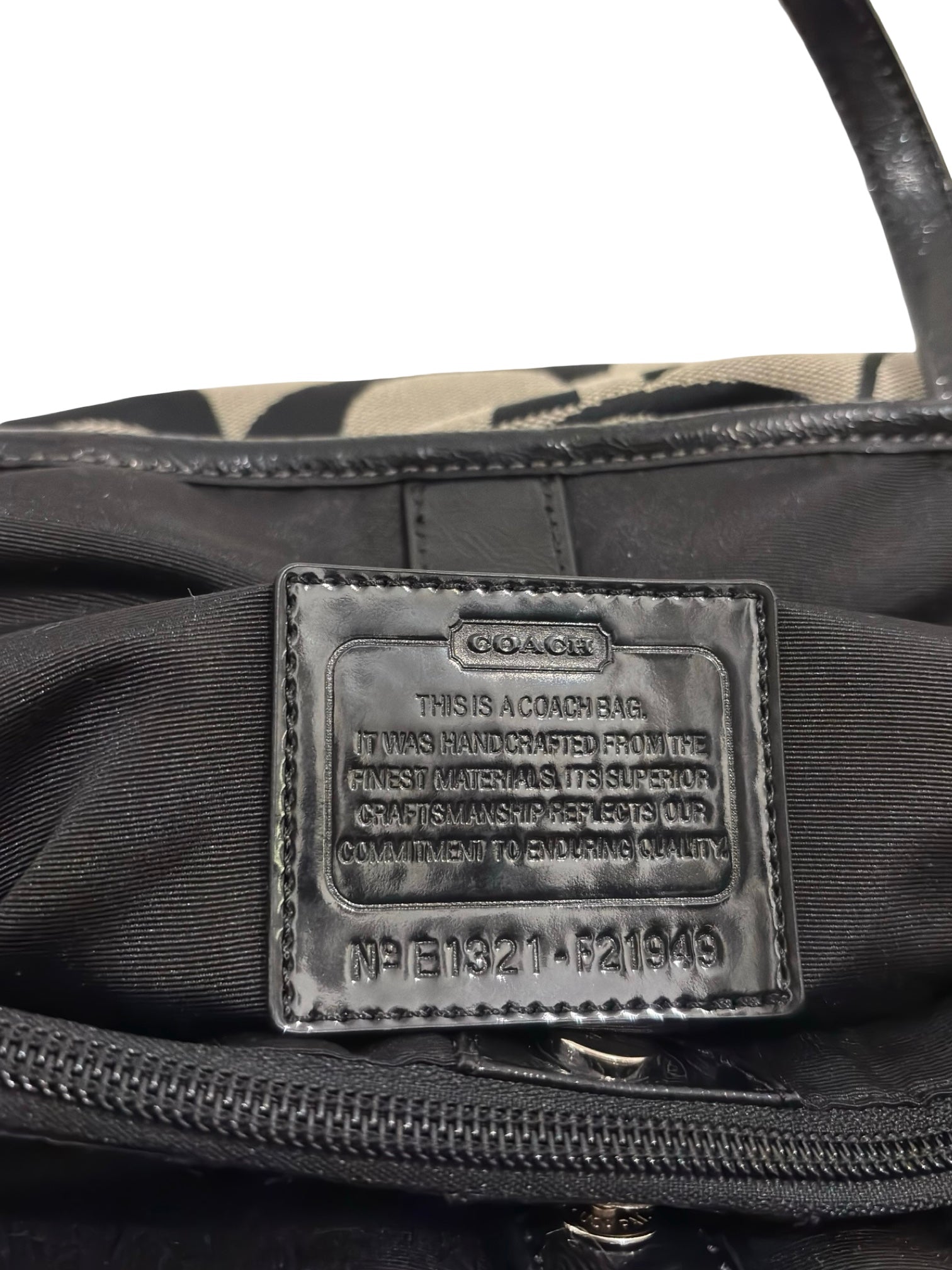 Coach Black Signature Stripe Black & Grey Canvas & Patent Leather Vintage Shoulder Bag