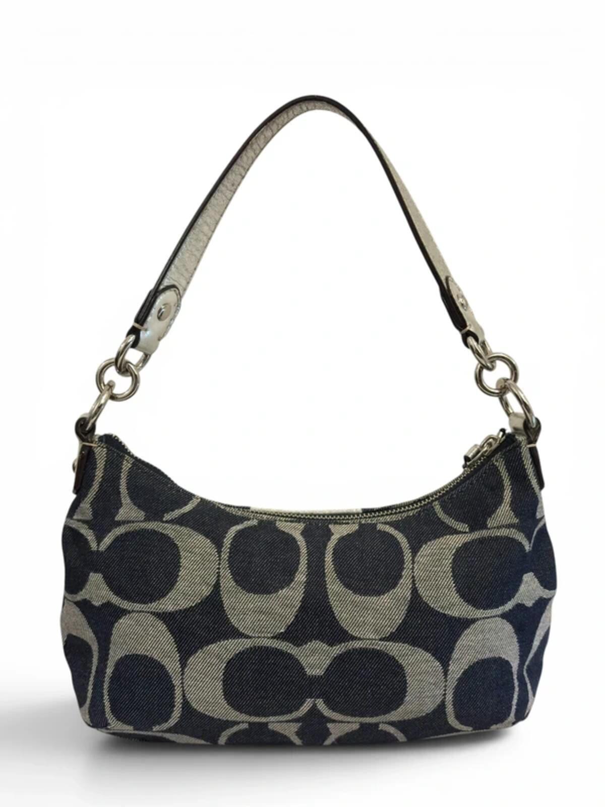 Coach Denim Blue & Silver Demi Signature Baguette Rare F19694 Shoulder Bag