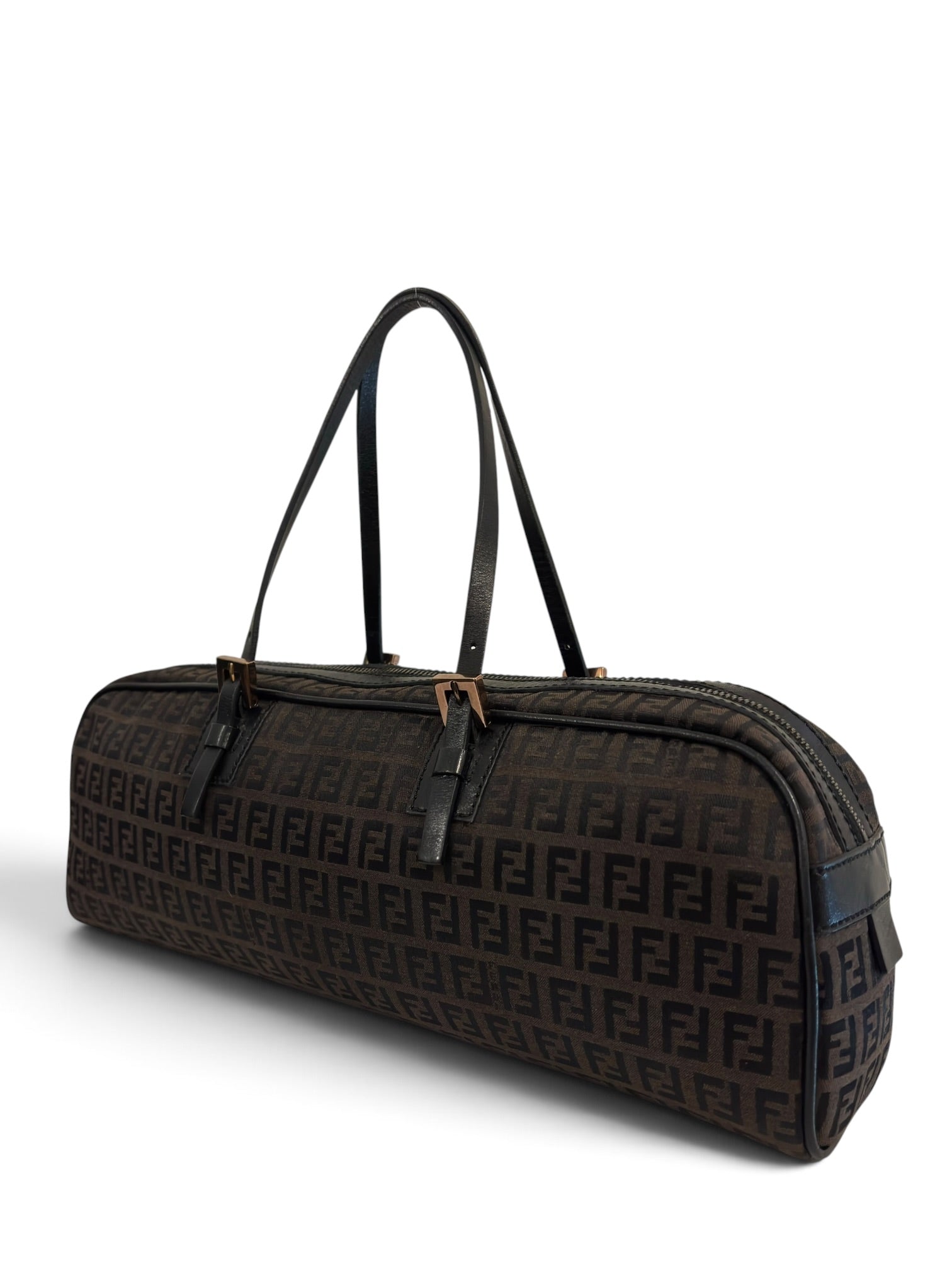 Vintage Fendi Zucchino Brown Monogram Boston
Barrel Handbag
