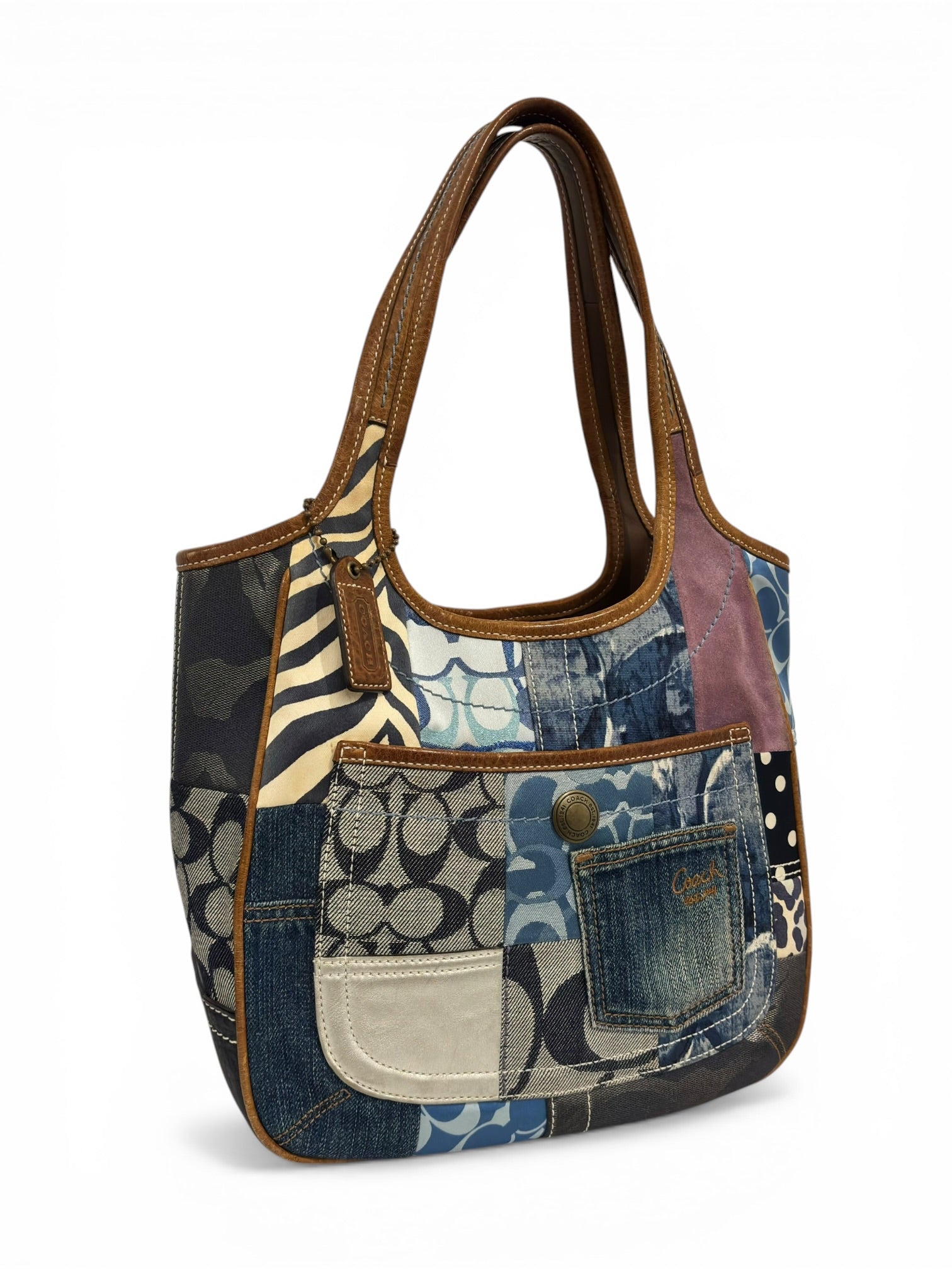 Coach Rare Denim Ergo LE Patchwork Blue Purple Suede & Leather Zebra Hobo Shoulder Bag