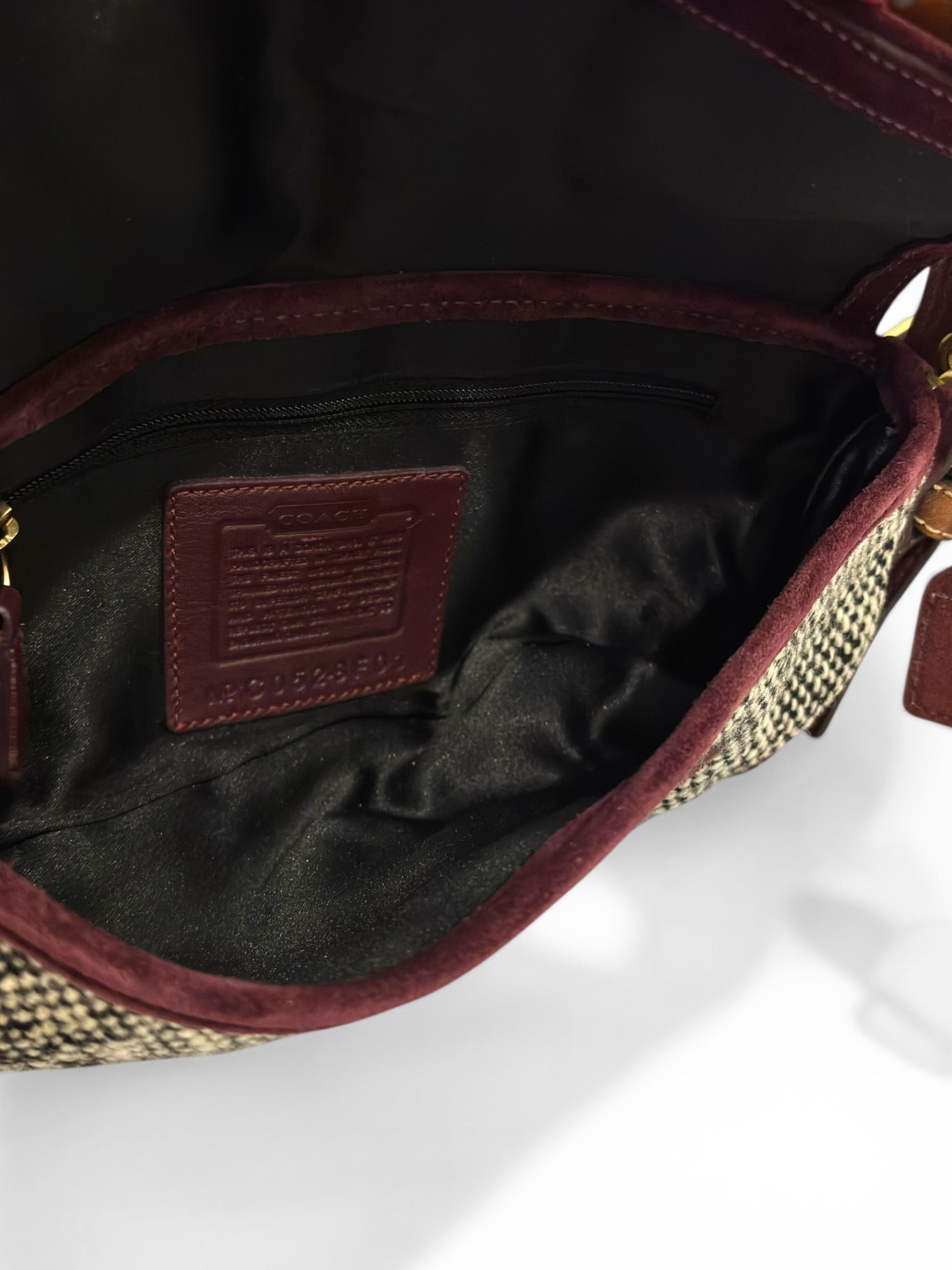 Coach Rare Soho Demi Grey Tweed Brown Leather & Burgundy Suede Shoulder Bag