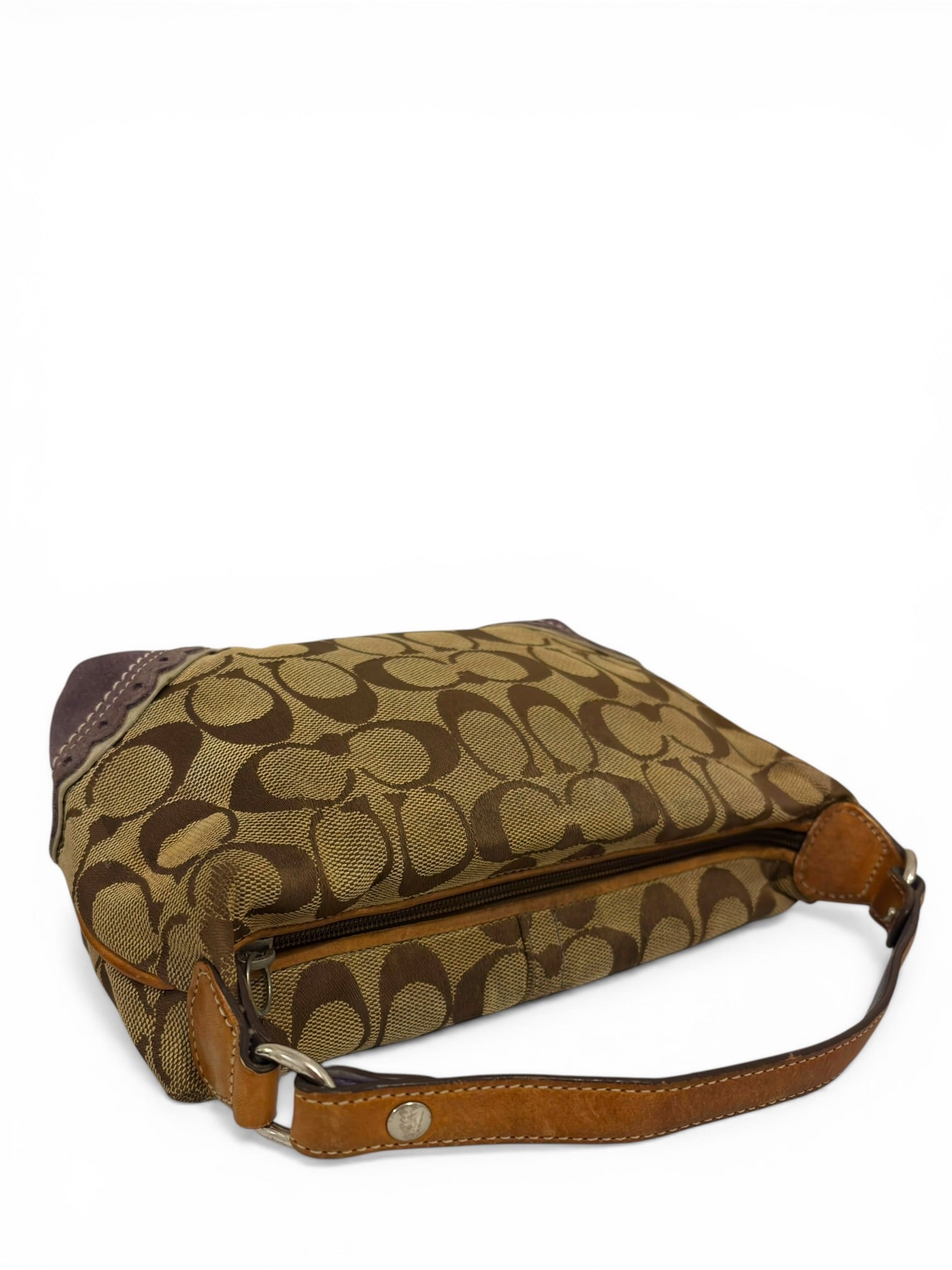 Coach Brown & Purple Suede Canvas & Leather
Baguette Shoulder Bag