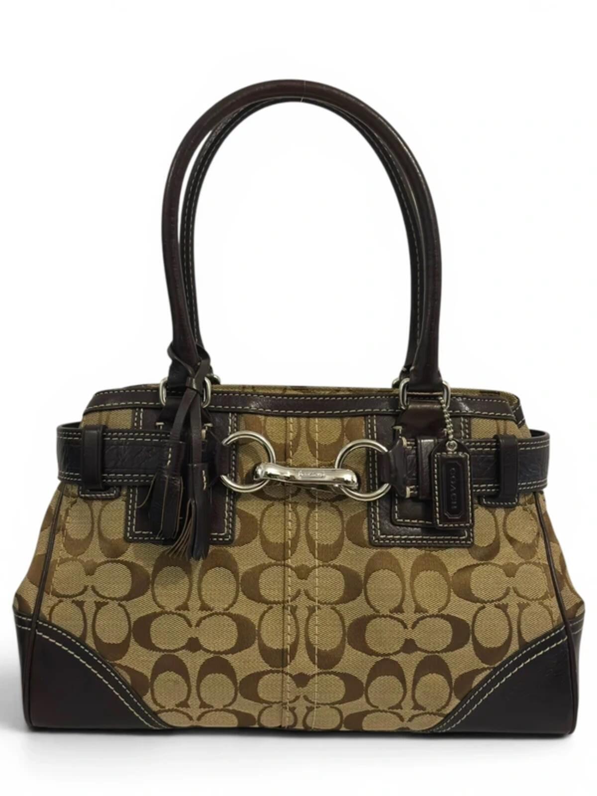 Coach Hampton Signature Canvas & Leather Tassle Brown Vintage Tote Shoulder Bag