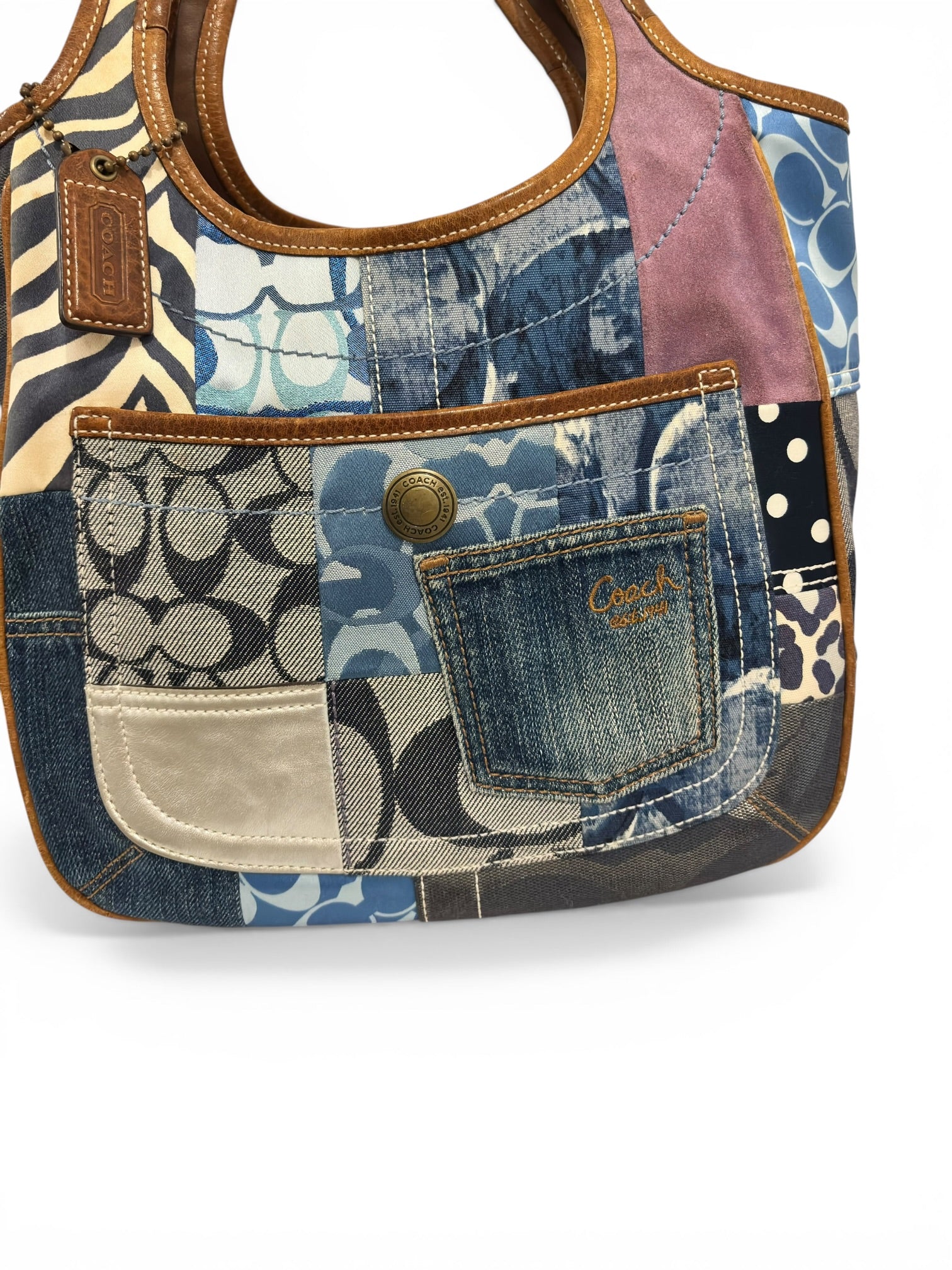 Coach Rare Denim Ergo LE Patchwork Blue Purple Suede & Leather Zebra Hobo Shoulder Bag
