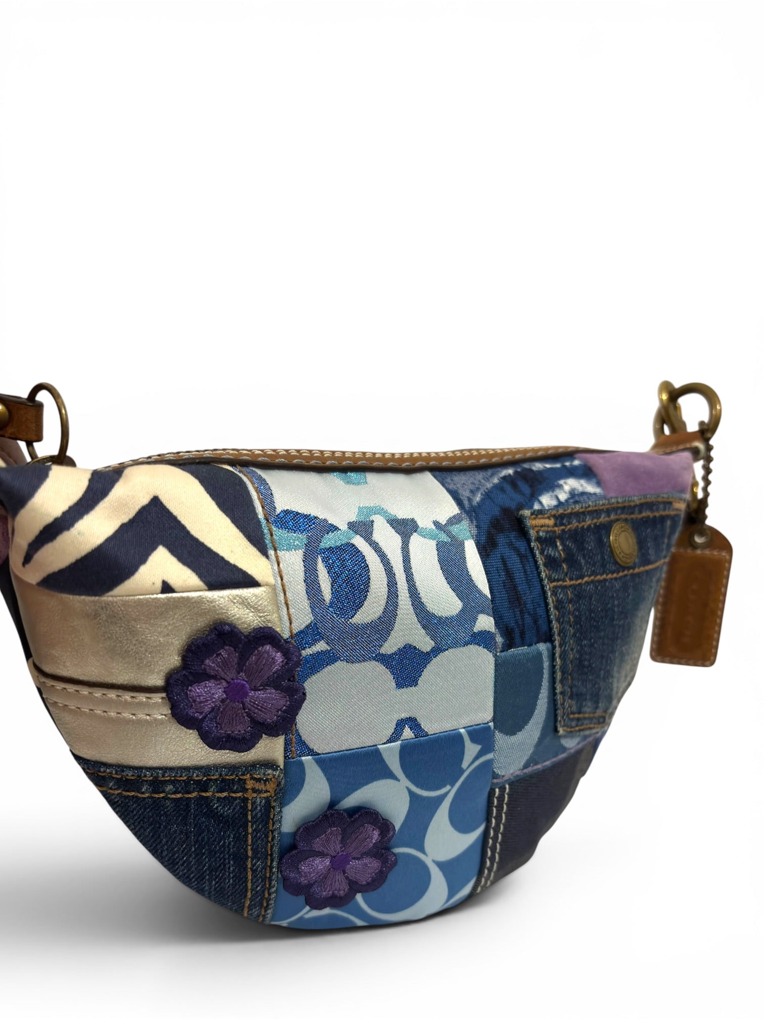 Coach Limited Edition Denim Patchwork Multicolour Blue Purple Canvas & Leather Vintage 10819 Crossbody
Bag