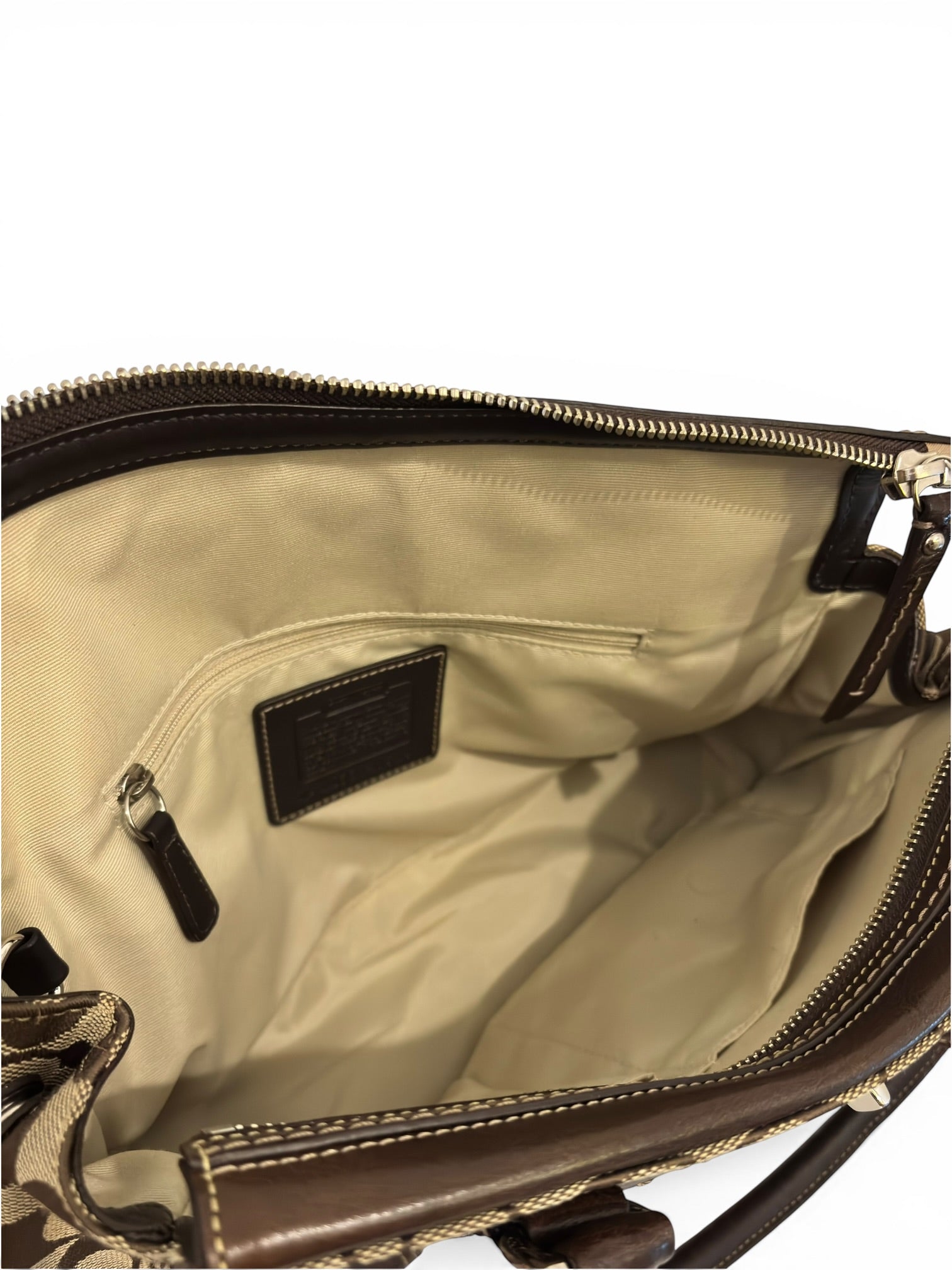 Coach Brown Signature Hamptons Turnlock Canvas & Leather Vintage Tote Shoulder Bag